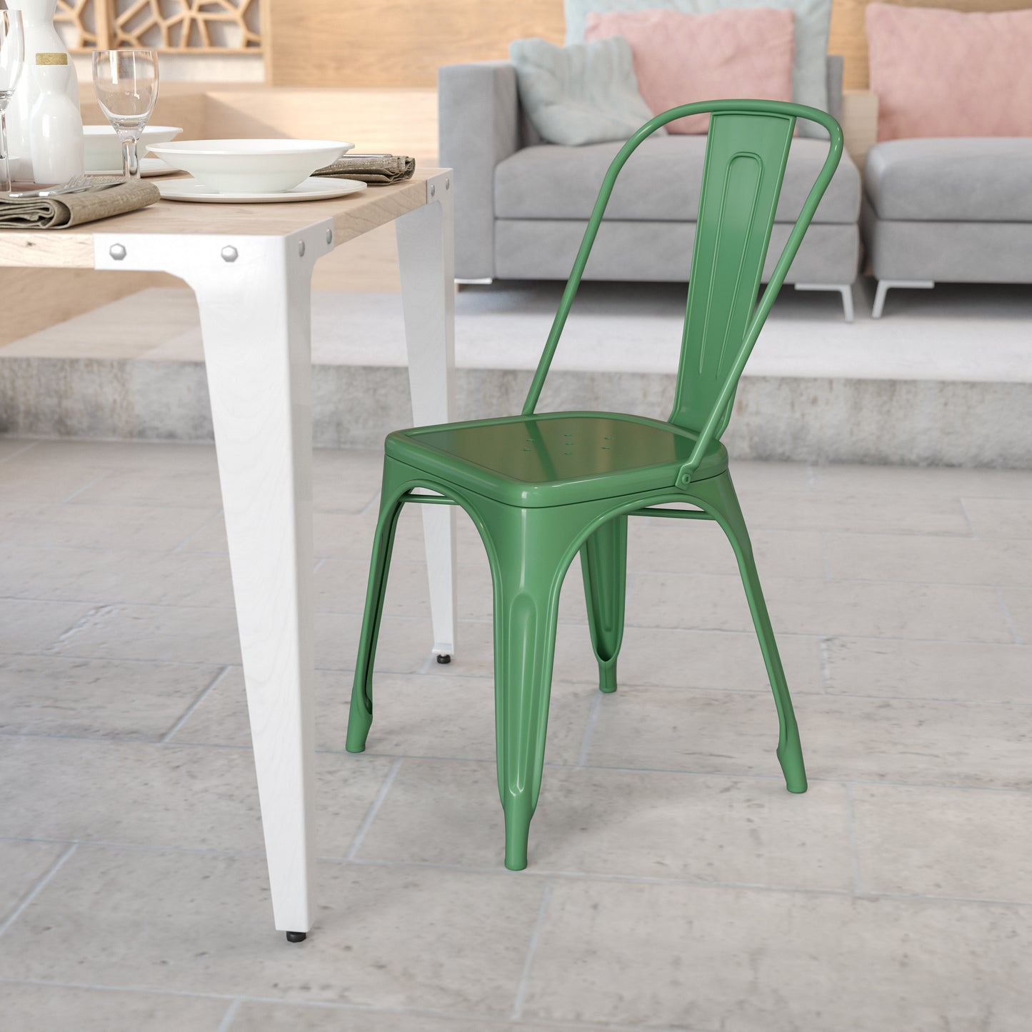 Perry Commercial Grade Green Metal Indoor-Outdoor Stackable Chair Green