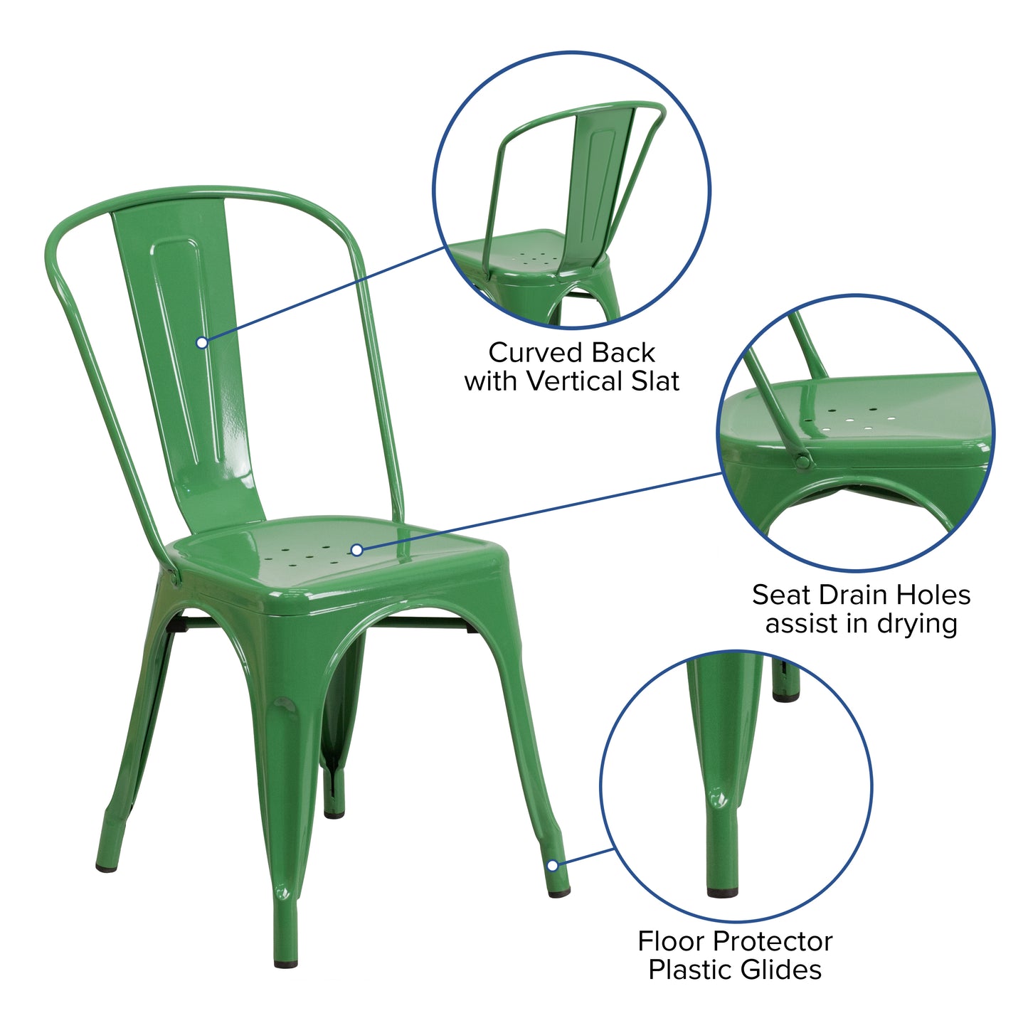 Perry Commercial Grade Green Metal Indoor-Outdoor Stackable Chair Green
