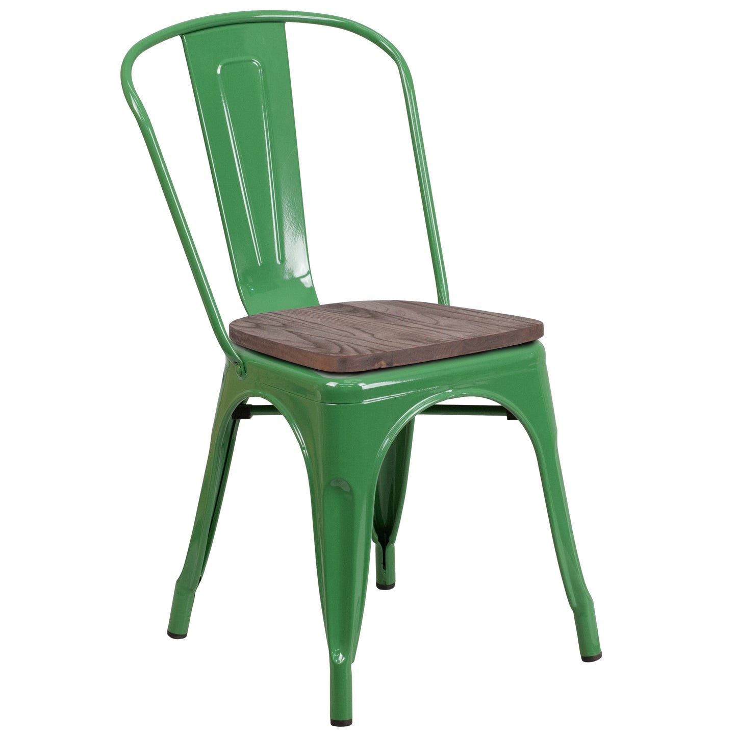 Perry Green Metal Stackable Chair with Wood Seat Green