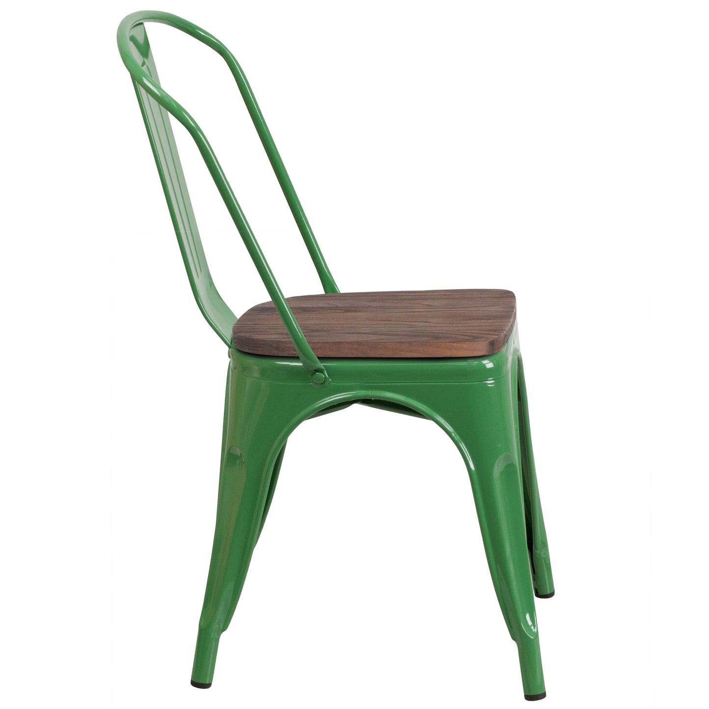 Perry Green Metal Stackable Chair with Wood Seat Green