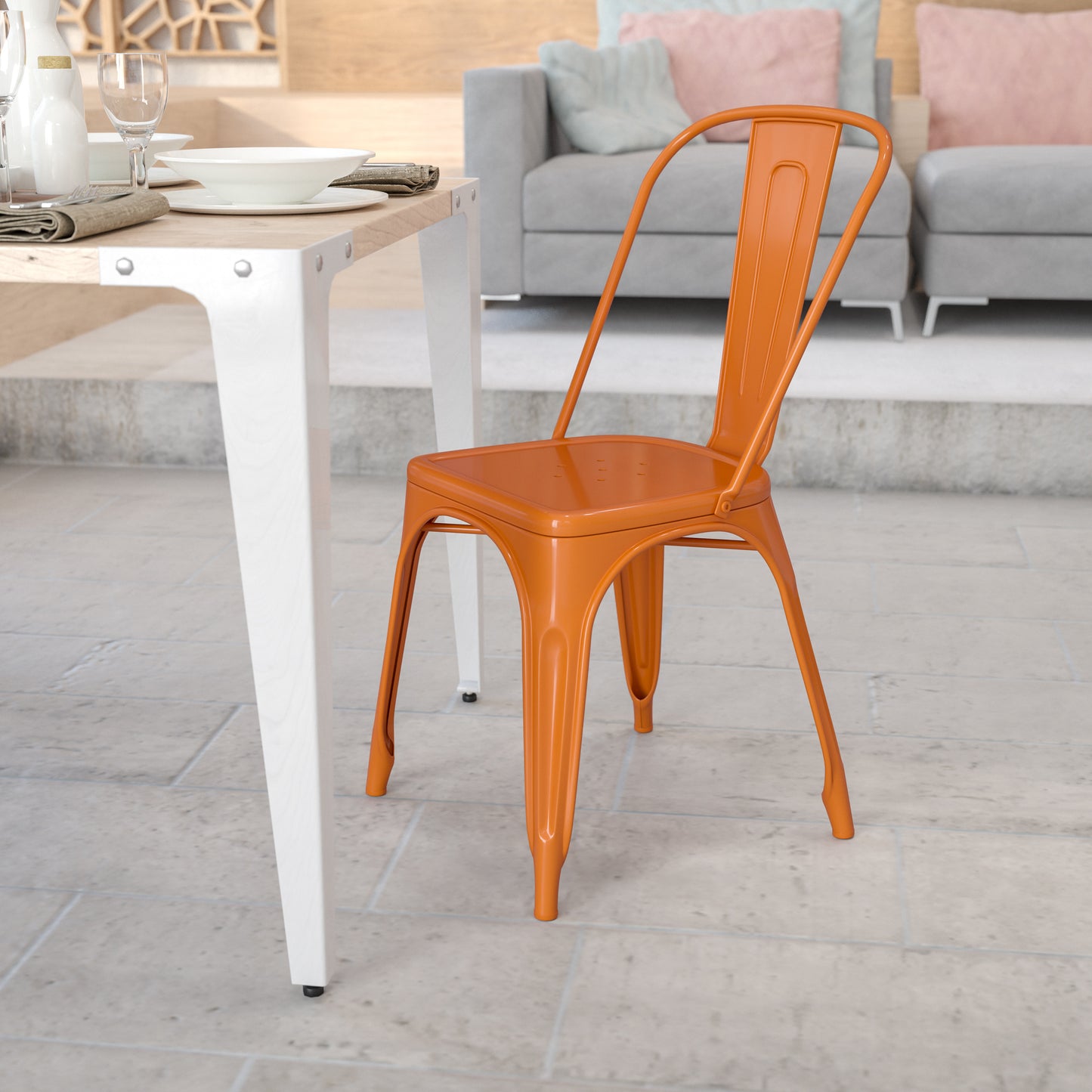 Perry Commercial Grade Orange Metal Indoor-Outdoor Stackable Chair Orange