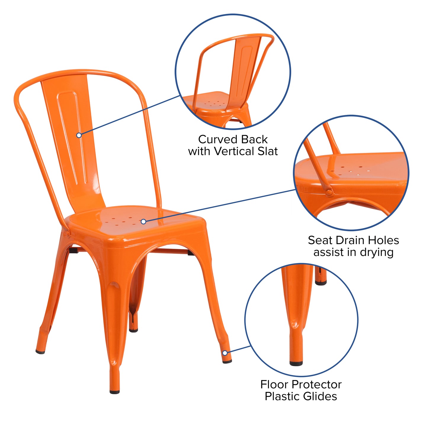 Perry Commercial Grade Orange Metal Indoor-Outdoor Stackable Chair Orange