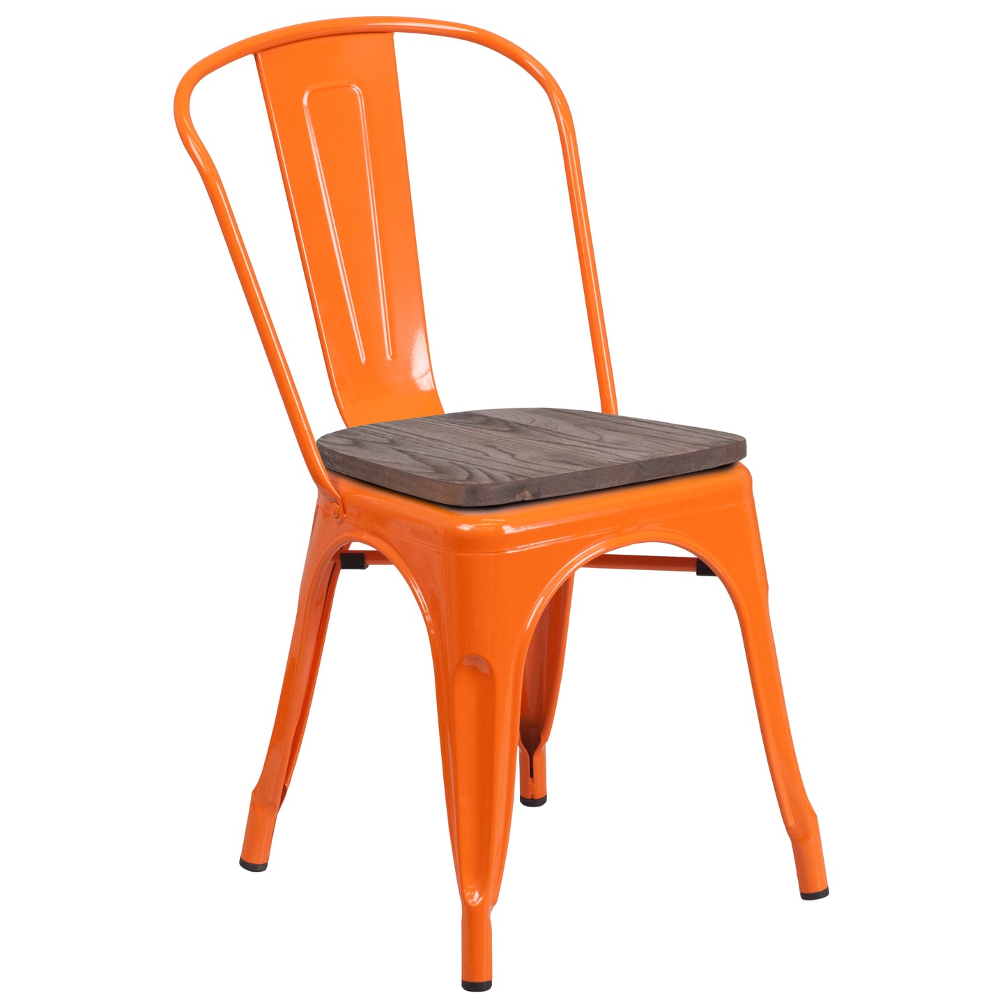 Perry Orange Metal Stackable Chair with Wood Seat Orange