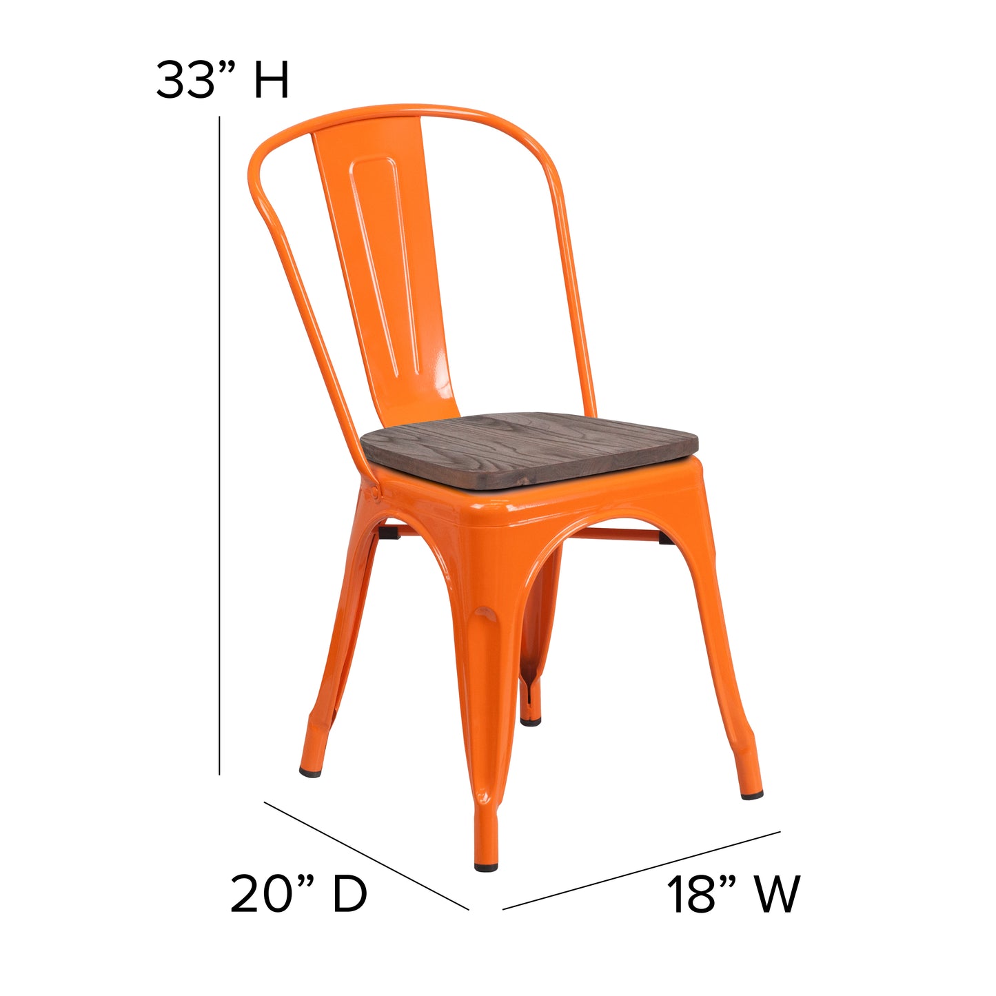 Perry Orange Metal Stackable Chair with Wood Seat Orange