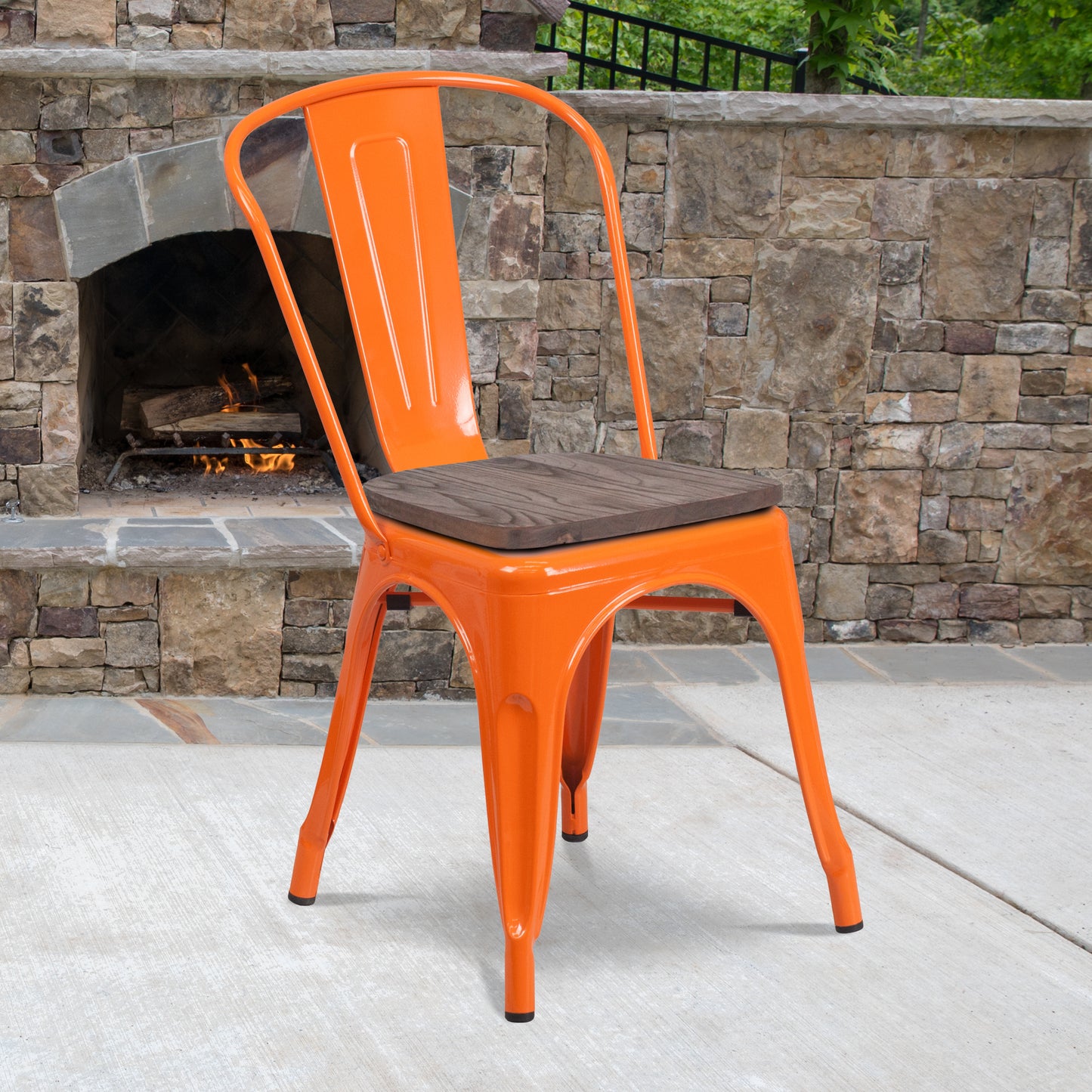 Perry Orange Metal Stackable Chair with Wood Seat Orange