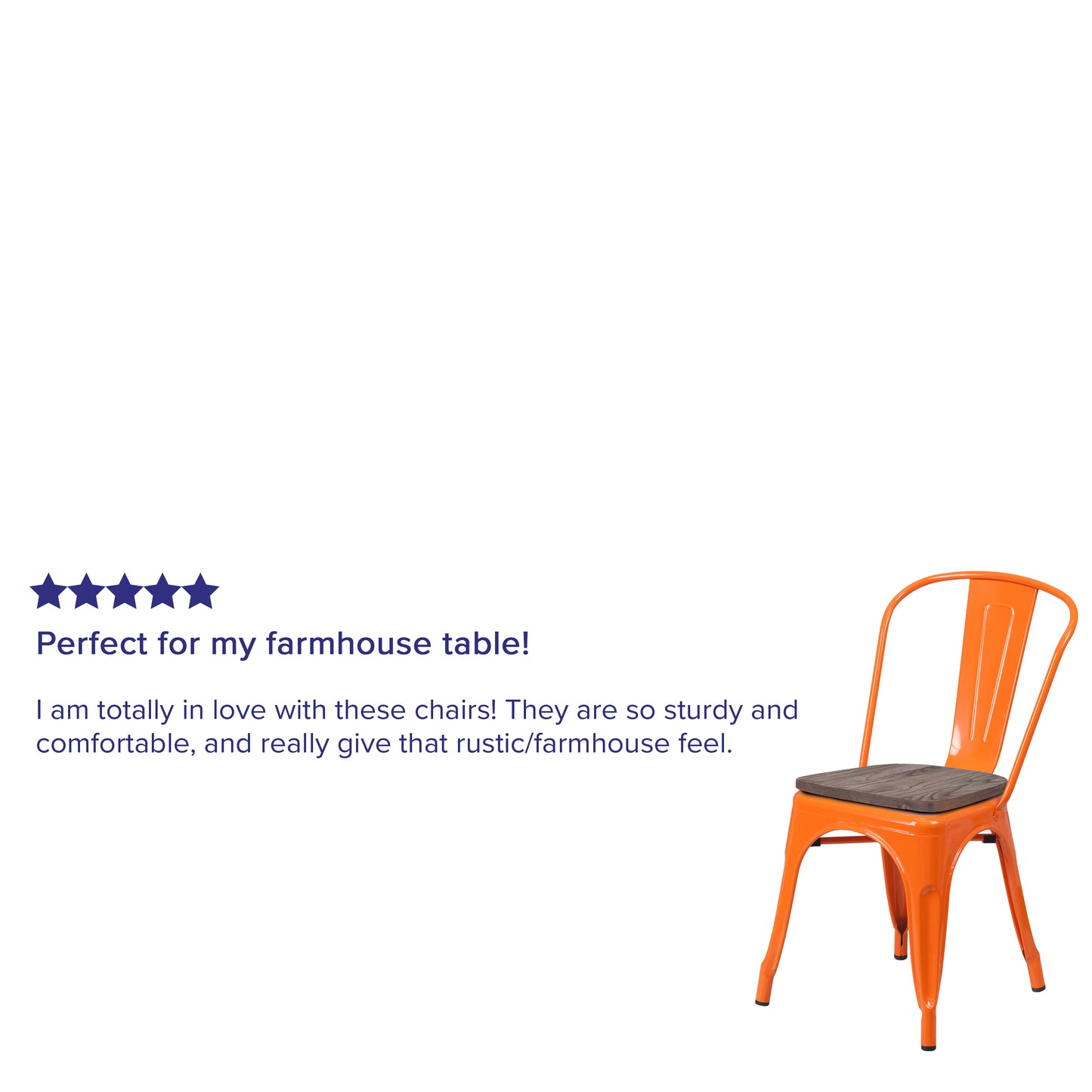 Perry Orange Metal Stackable Chair with Wood Seat Orange