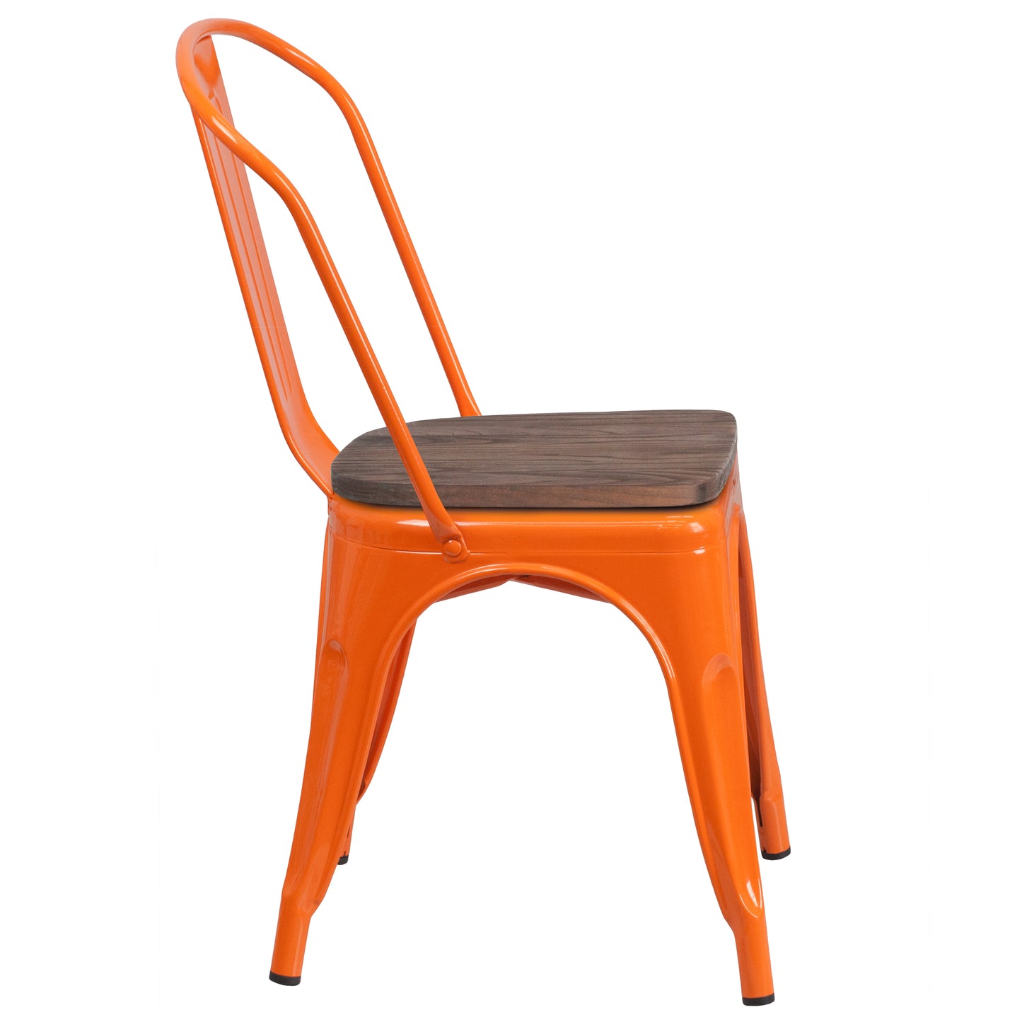 Perry Orange Metal Stackable Chair with Wood Seat Orange