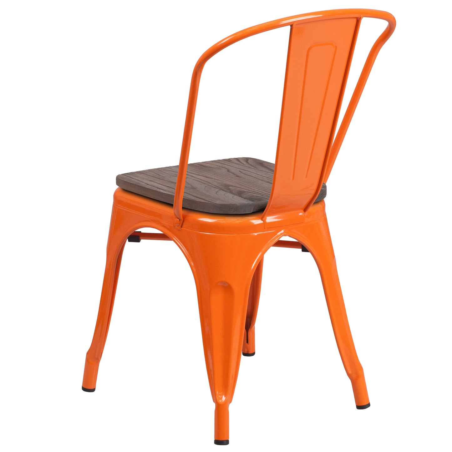 Perry Orange Metal Stackable Chair with Wood Seat Orange