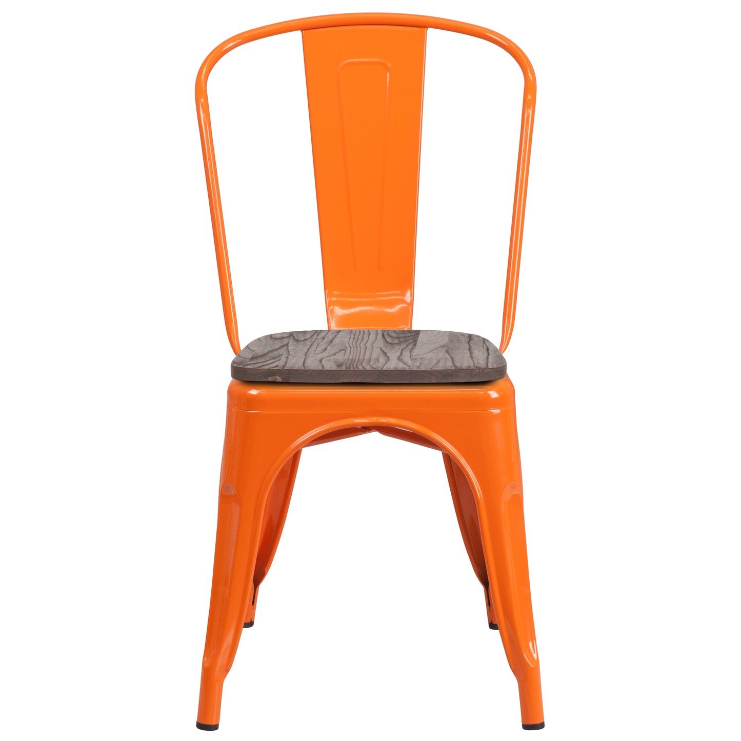Perry Orange Metal Stackable Chair with Wood Seat Orange