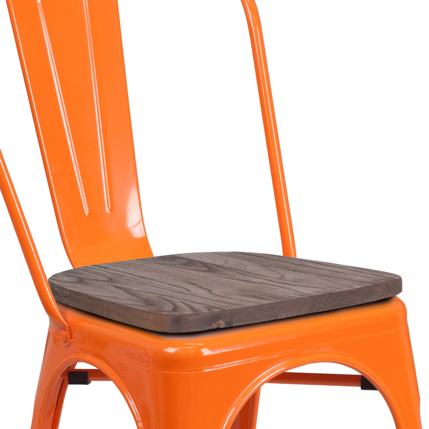 Perry Orange Metal Stackable Chair with Wood Seat Orange