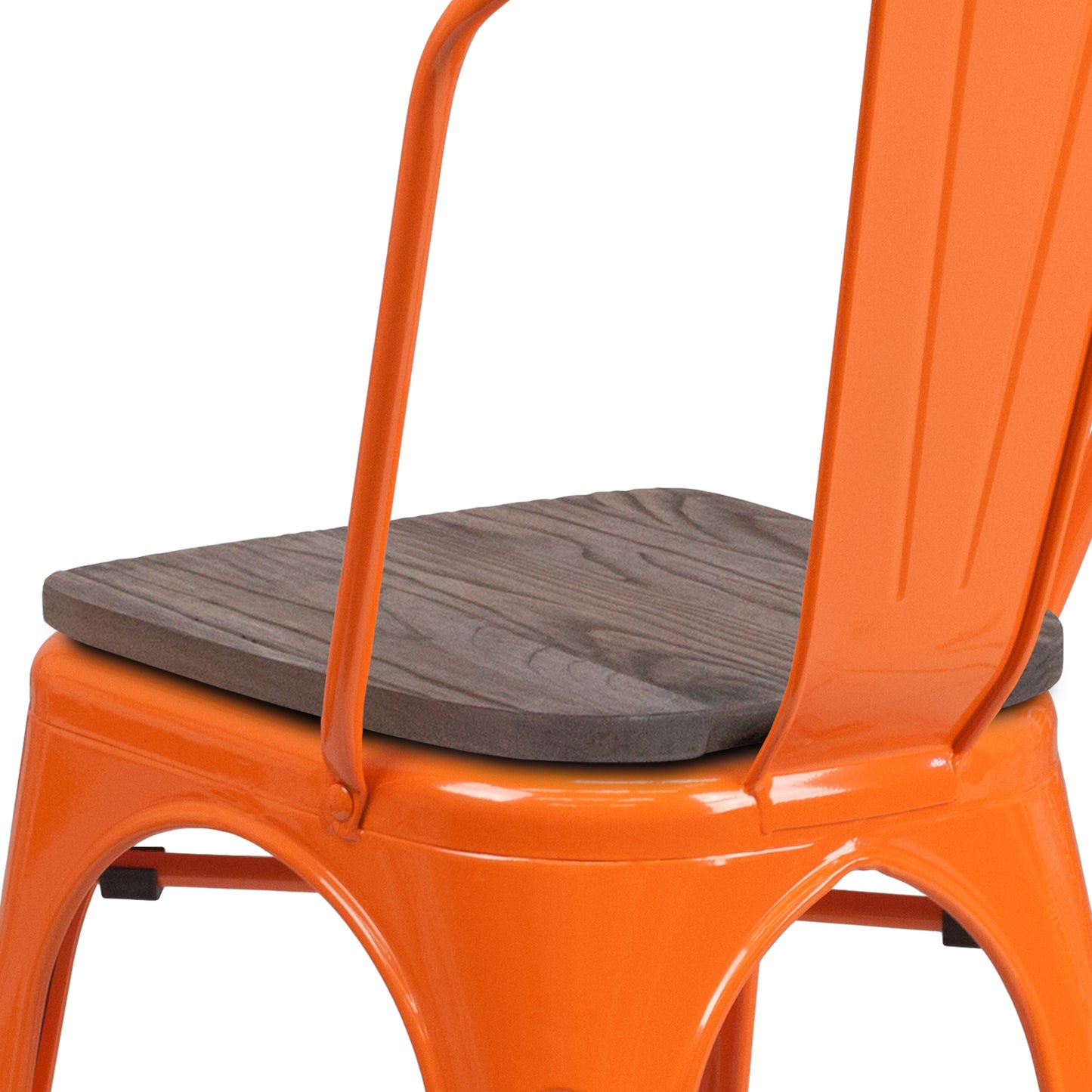 Perry Orange Metal Stackable Chair with Wood Seat Orange