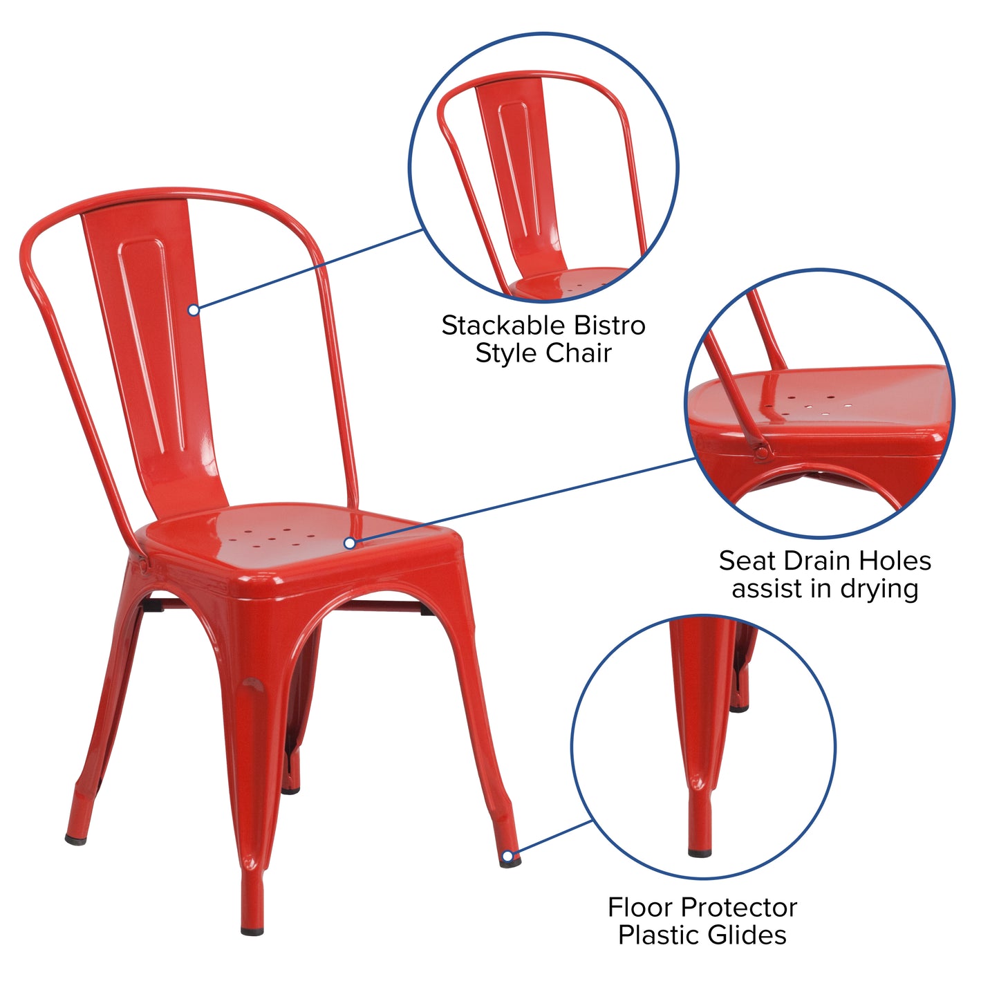Perry Commercial Grade Red Metal Indoor-Outdoor Stackable Chair Red