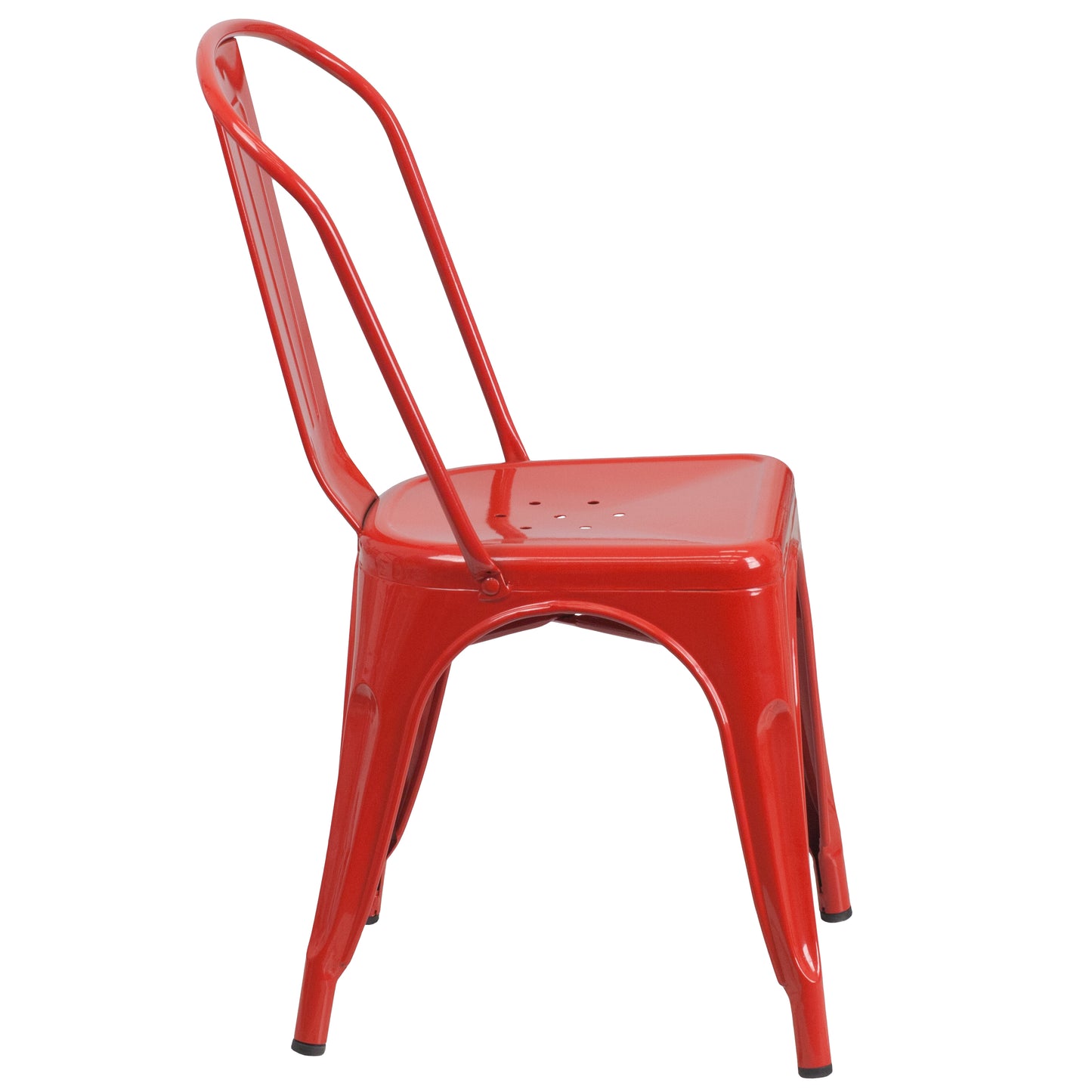 Foster Commercial Grade 31.5" Square Red Metal Indoor-Outdoor Table Set with 4 Stack Chairs Red