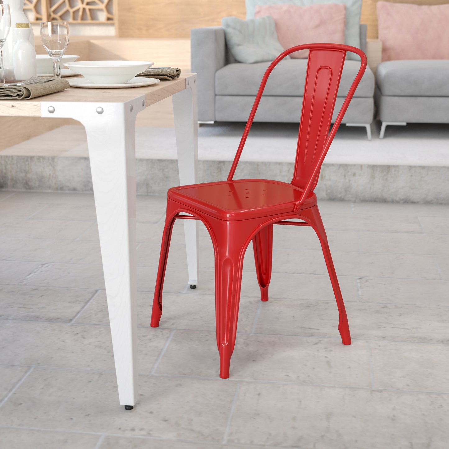 Perry Commercial Grade Red Metal Indoor-Outdoor Stackable Chair Red