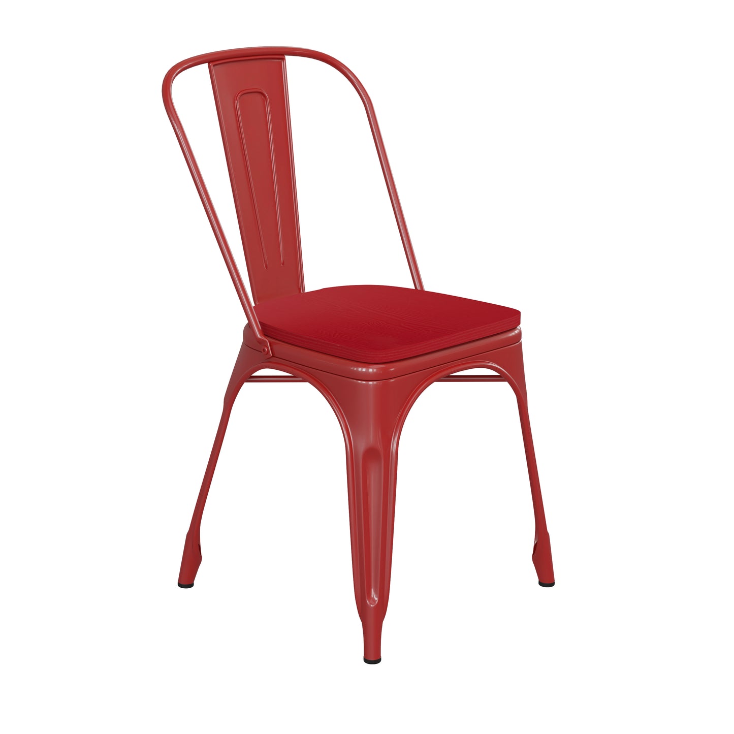 Perry Commercial Grade Red Metal Indoor-Outdoor Stackable Chair with Red Poly Resin Wood Seat Red Seat/Red Frame