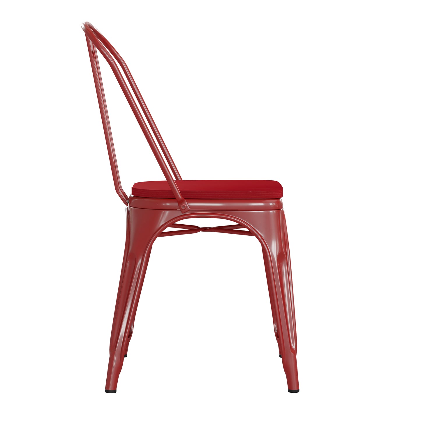 Perry Commercial Grade Red Metal Indoor-Outdoor Stackable Chair with Red Poly Resin Wood Seat Red Seat/Red Frame