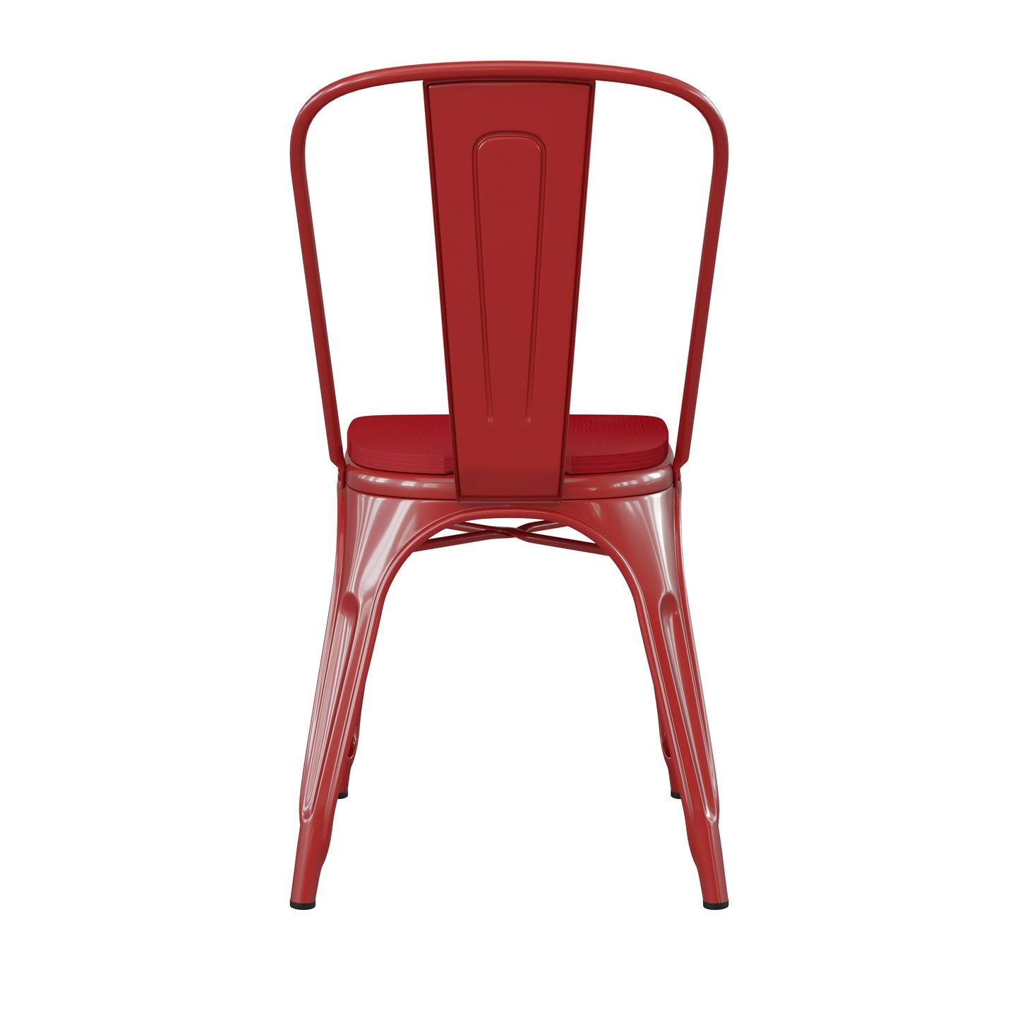 Perry Commercial Grade Red Metal Indoor-Outdoor Stackable Chair with Red Poly Resin Wood Seat Red Seat/Red Frame