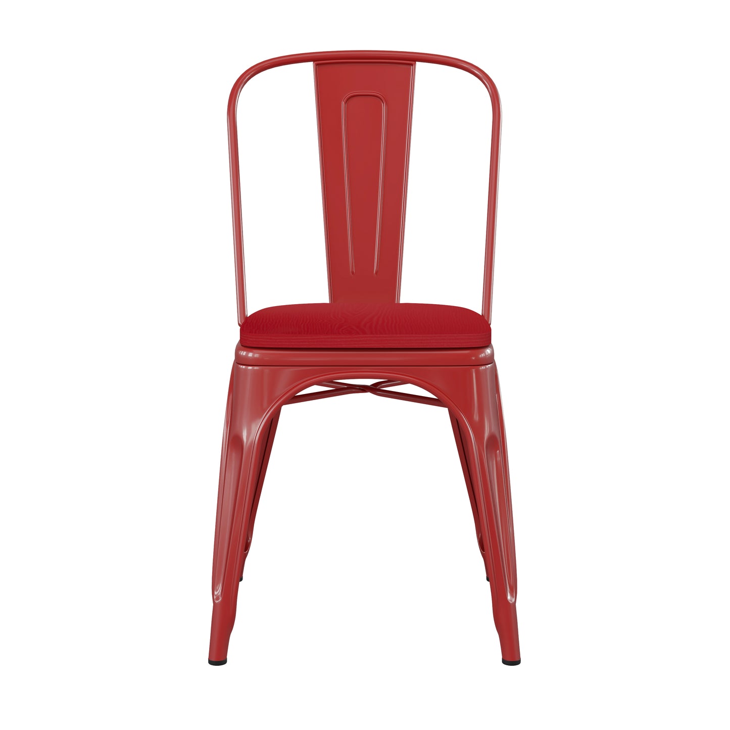 Perry Commercial Grade Red Metal Indoor-Outdoor Stackable Chair with Red Poly Resin Wood Seat Red Seat/Red Frame