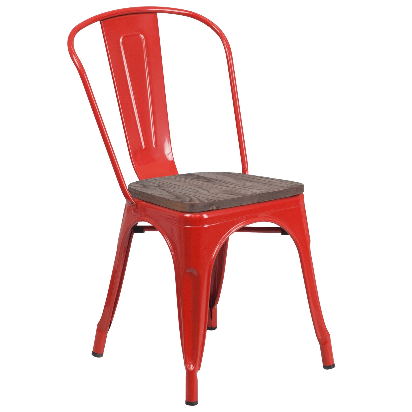 Perry Red Metal Stackable Chair with Wood Seat Red