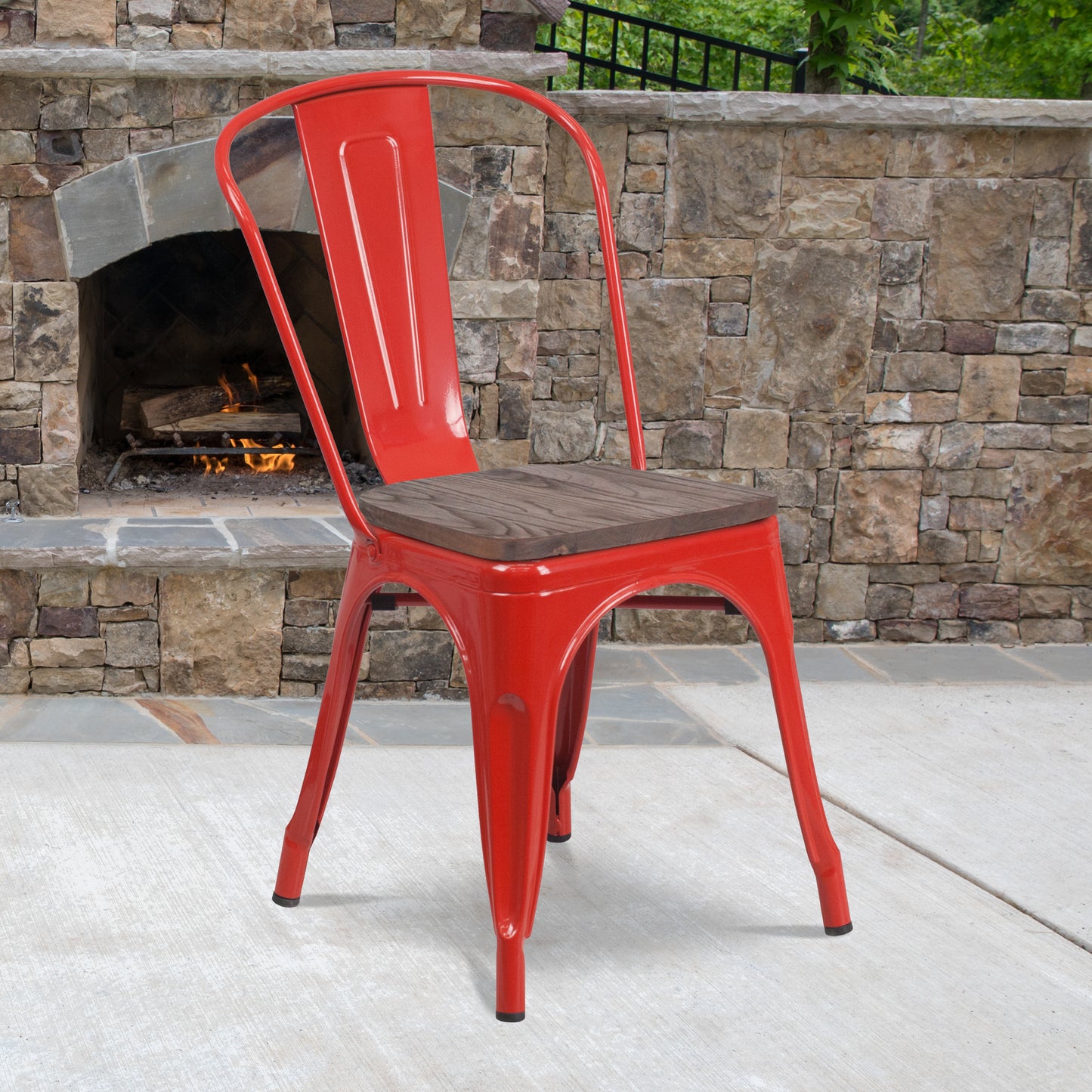 Perry Red Metal Stackable Chair with Wood Seat Red