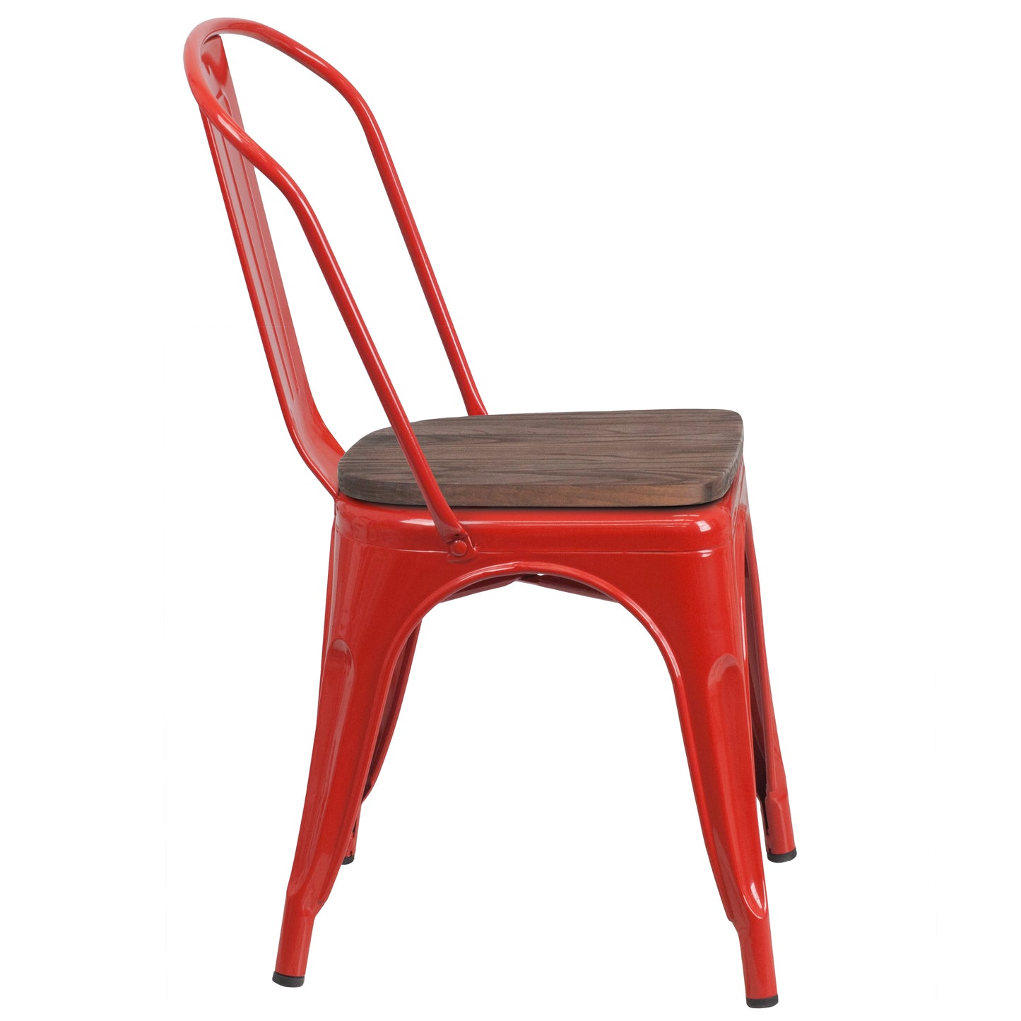 Perry Red Metal Stackable Chair with Wood Seat Red