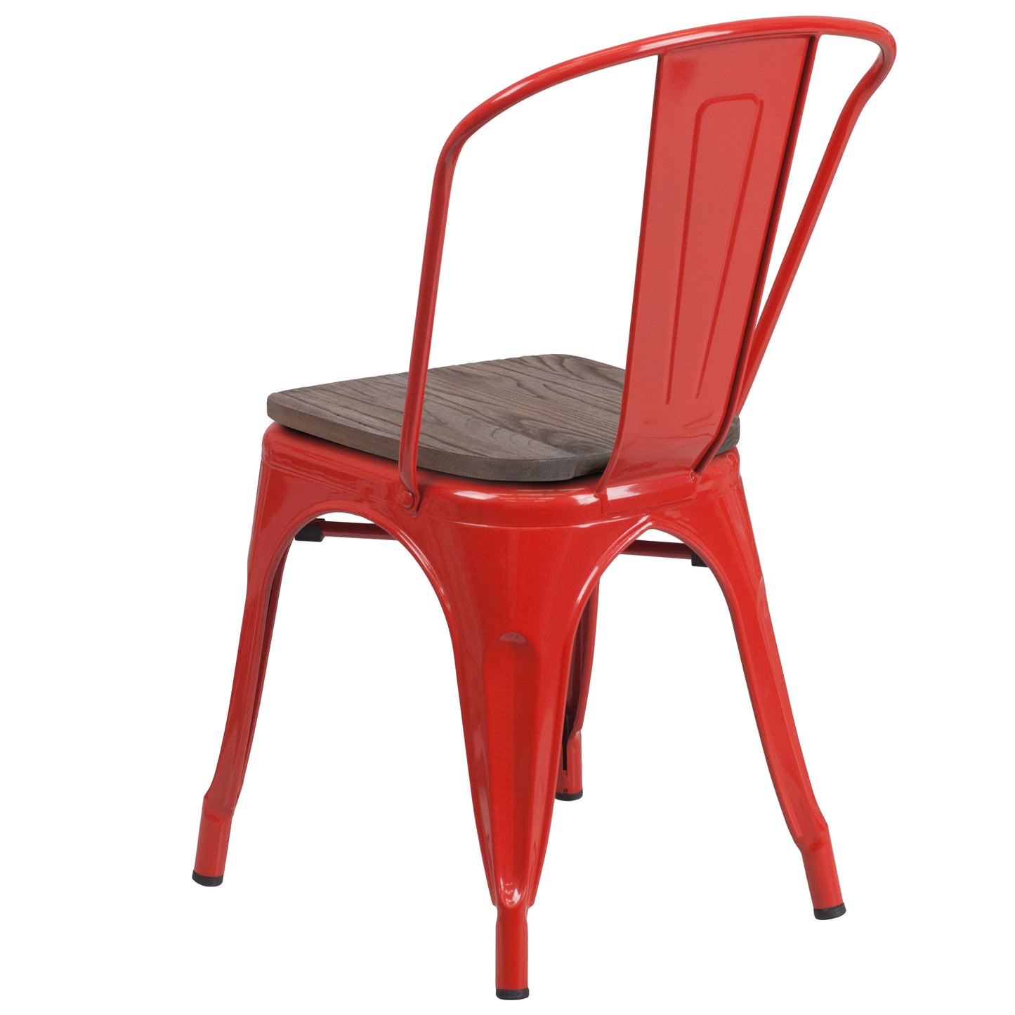 Perry Red Metal Stackable Chair with Wood Seat Red