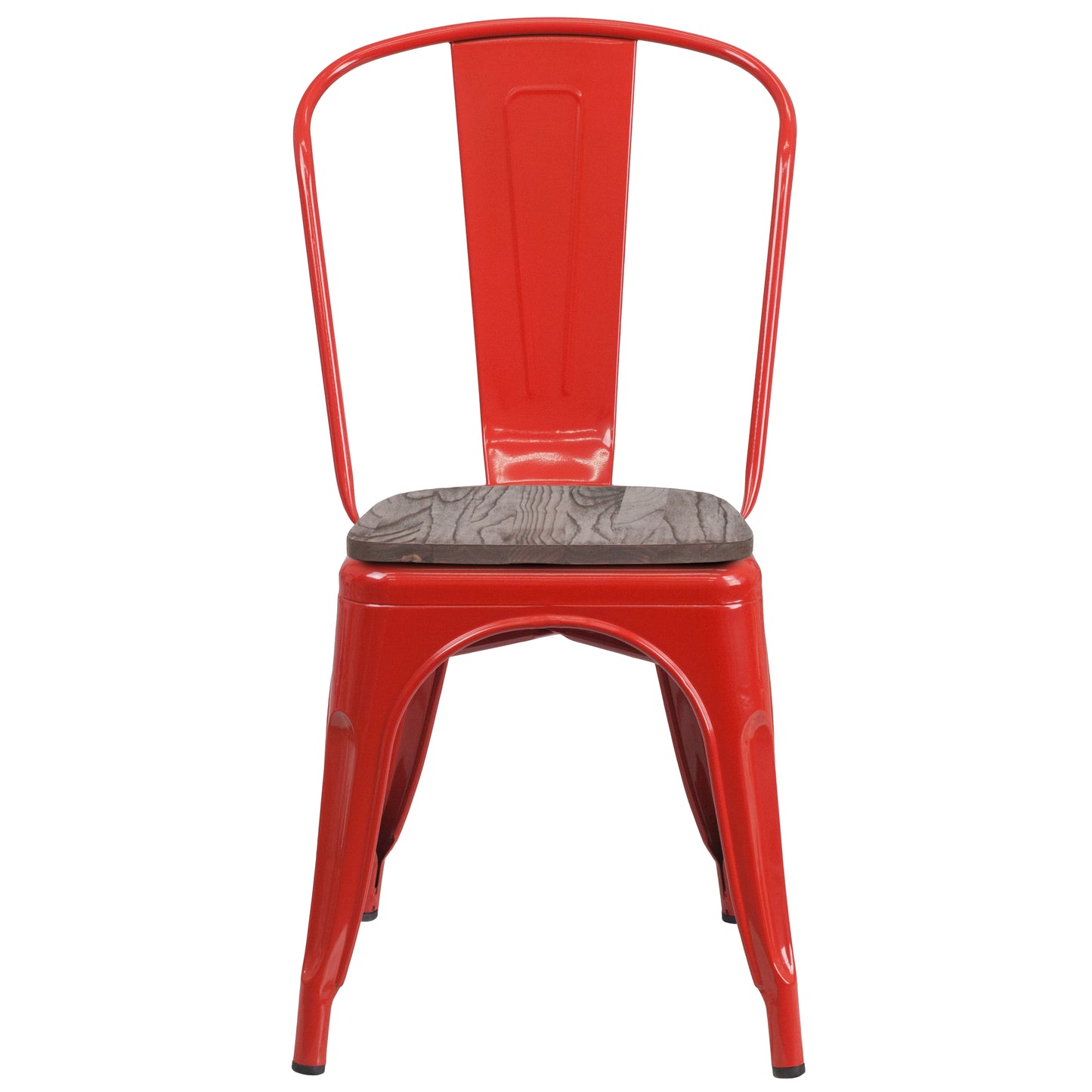 Perry Red Metal Stackable Chair with Wood Seat Red