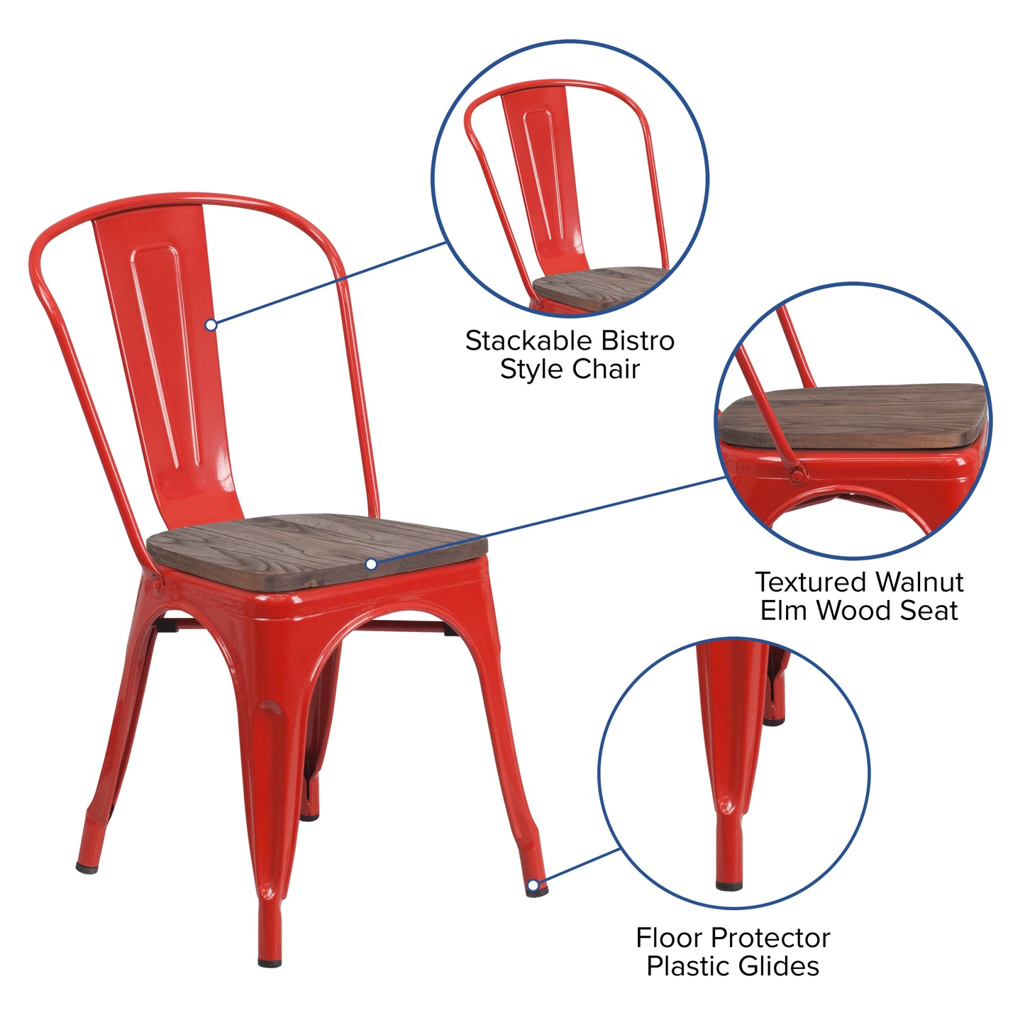 Perry Red Metal Stackable Chair with Wood Seat Red