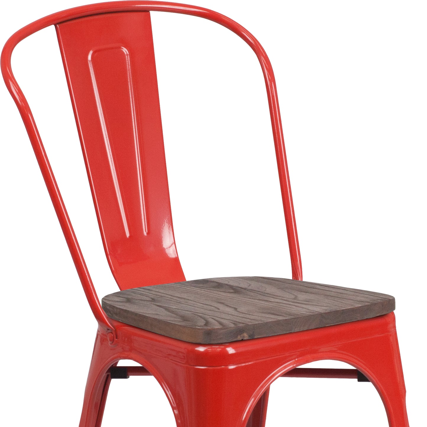 Perry Red Metal Stackable Chair with Wood Seat Red