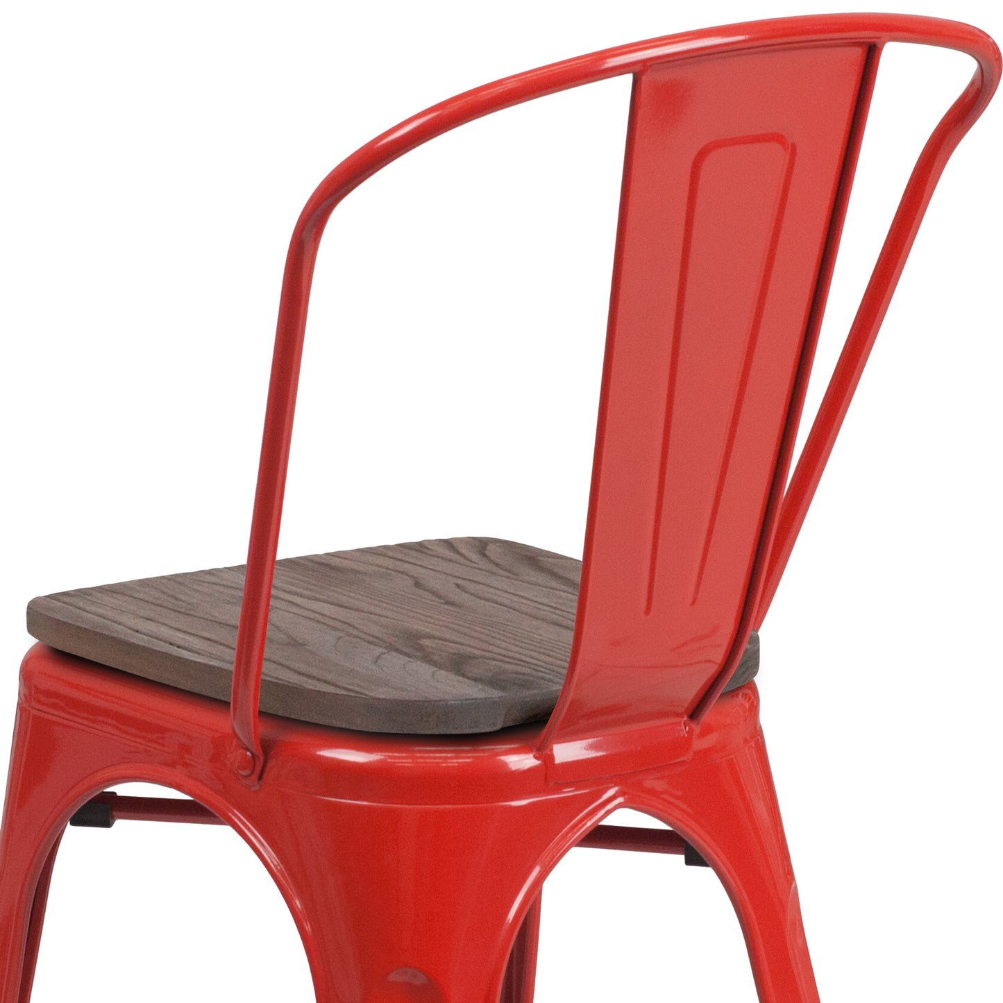 Perry Red Metal Stackable Chair with Wood Seat Red