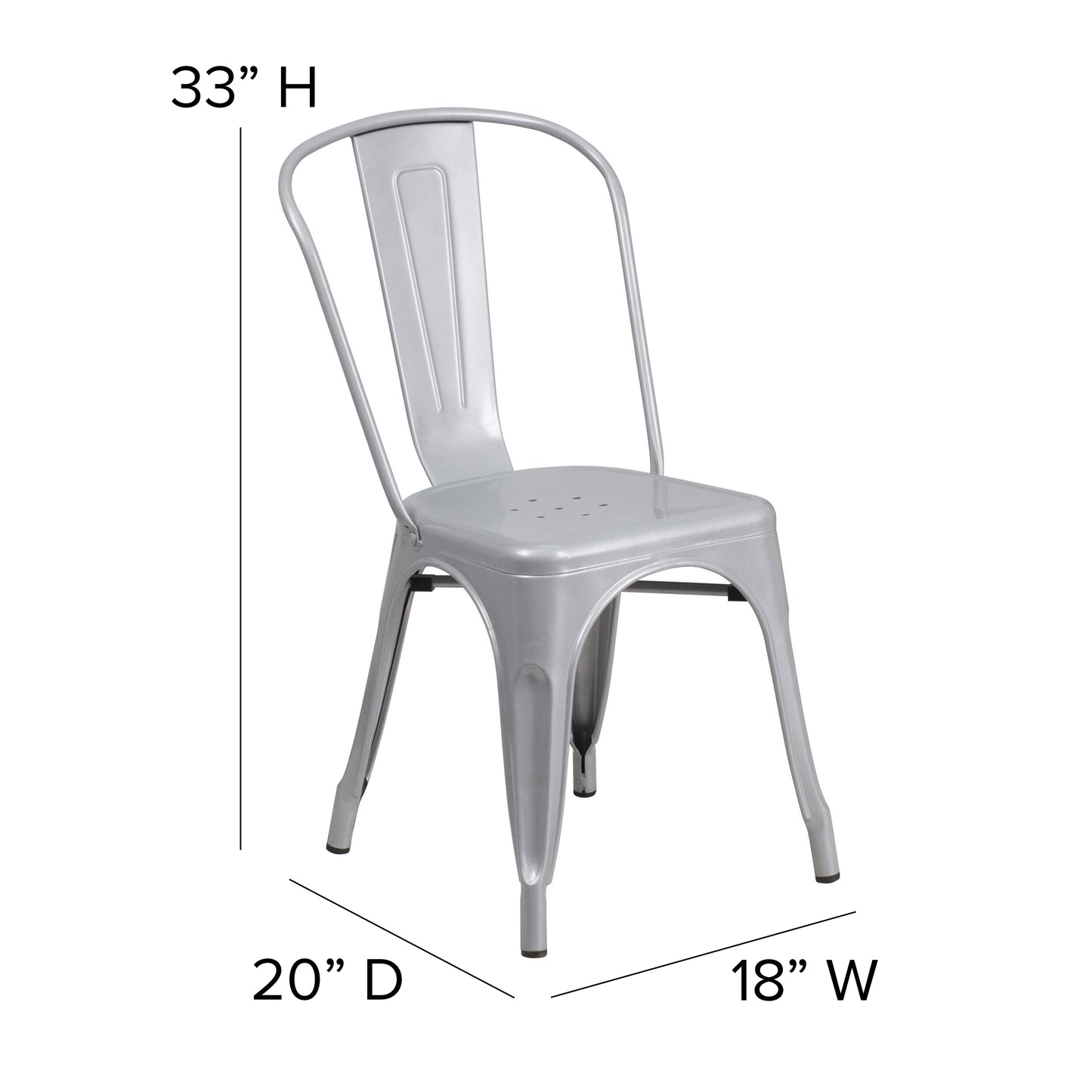 Foster Commercial Grade 31.5" Square Silver Metal Indoor-Outdoor Table Set with 4 Stack Chairs Silver ET-CT002-4-30-SIL-GG