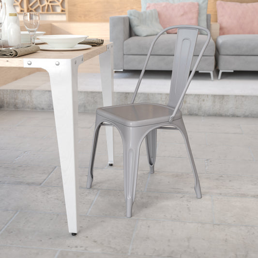 Perry Commercial Grade Silver Metal Indoor-Outdoor Stackable Chair Silver