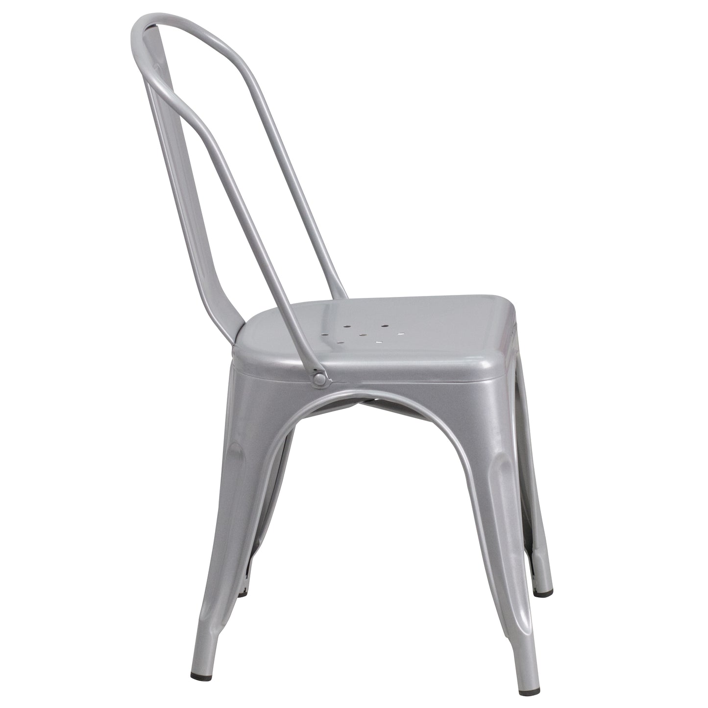 Foster Commercial Grade 31.5" Square Silver Metal Indoor-Outdoor Table Set with 4 Stack Chairs Silver ET-CT002-4-30-SIL-GG