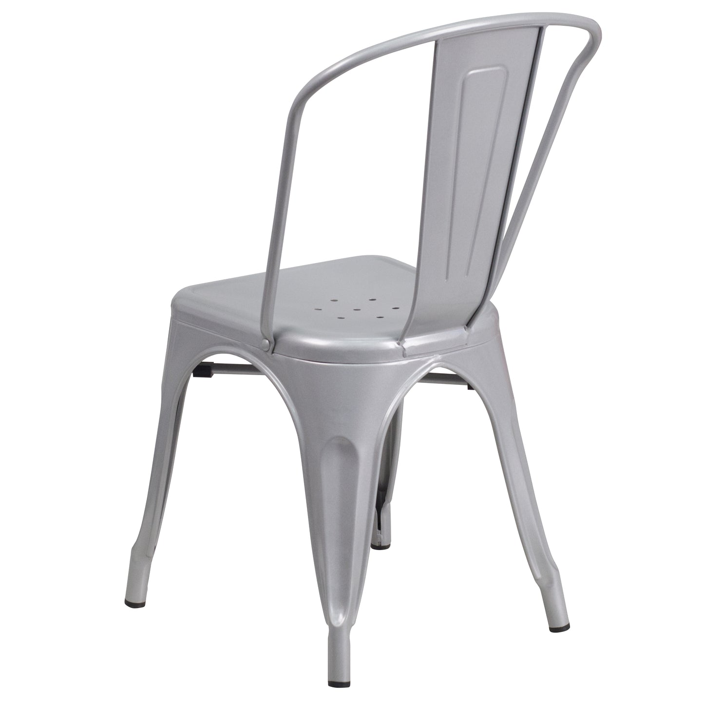 Foster Commercial Grade 31.5" Square Silver Metal Indoor-Outdoor Table Set with 4 Stack Chairs Silver ET-CT002-4-30-SIL-GG