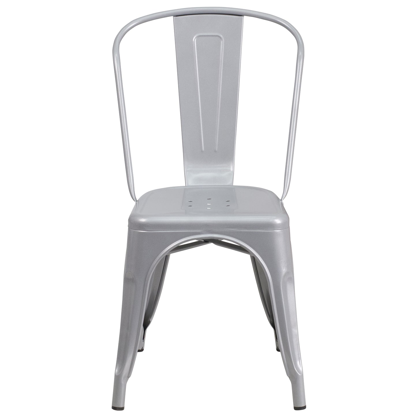 Foster Commercial Grade 31.5" Square Silver Metal Indoor-Outdoor Table Set with 4 Stack Chairs Silver ET-CT002-4-30-SIL-GG