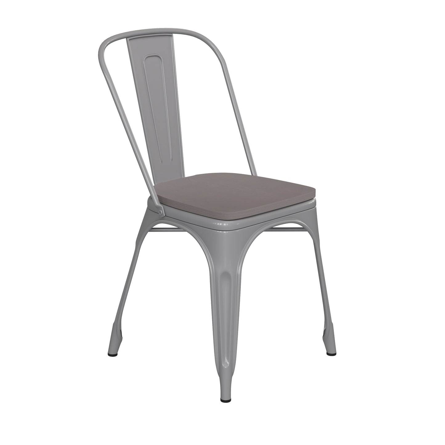 Perry Commercial Grade Silver Metal Indoor-Outdoor Stackable Chair with Gray Poly Resin Wood Seat Gray Seat/Silver Frame CH-31230-SIL-PL1G-GG