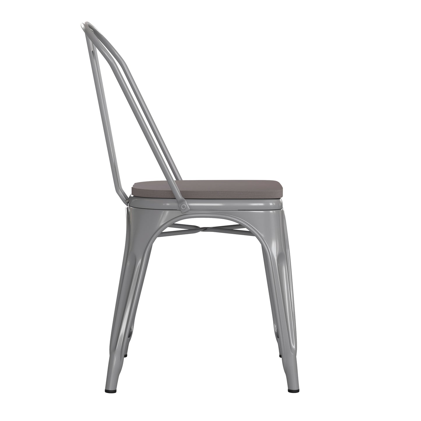 Perry Commercial Grade Silver Metal Indoor-Outdoor Stackable Chair with Gray Poly Resin Wood Seat Gray Seat/Silver Frame CH-31230-SIL-PL1G-GG