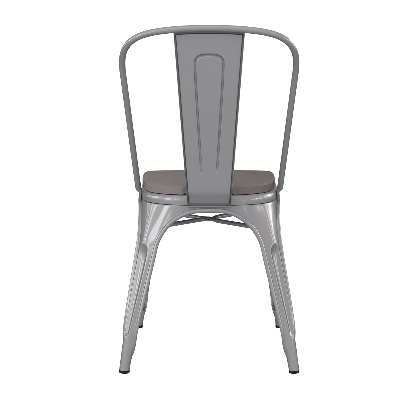 Perry Commercial Grade Silver Metal Indoor-Outdoor Stackable Chair with Gray Poly Resin Wood Seat Gray Seat/Silver Frame CH-31230-SIL-PL1G-GG