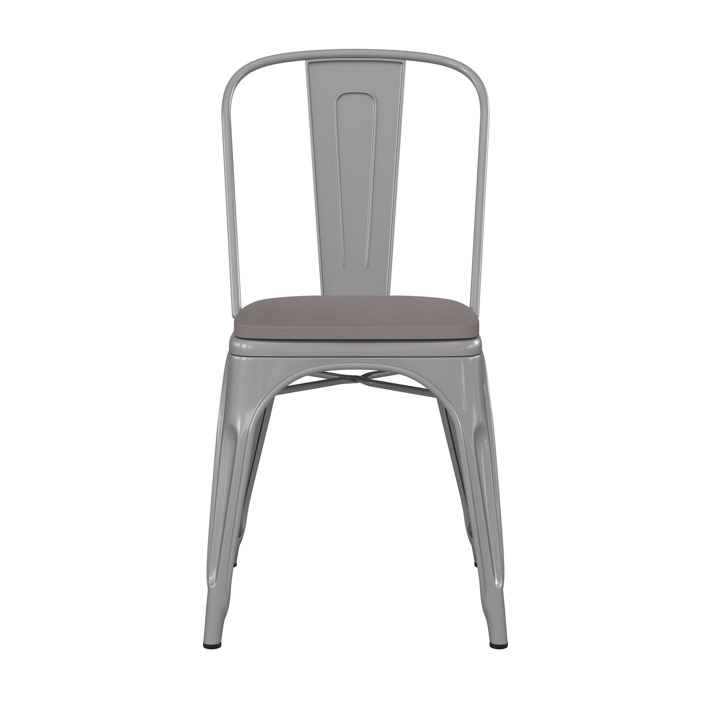 Perry Commercial Grade Silver Metal Indoor-Outdoor Stackable Chair with Gray Poly Resin Wood Seat Gray Seat/Silver Frame CH-31230-SIL-PL1G-GG