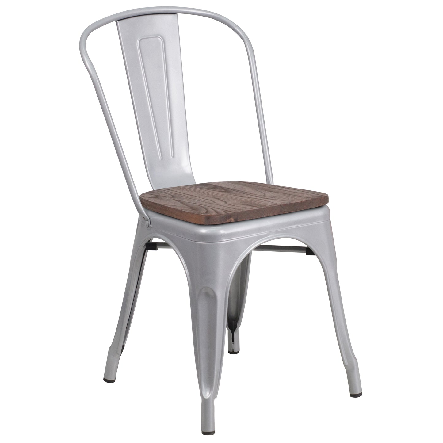 Perry Silver Metal Stackable Chair with Wood Seat Silver