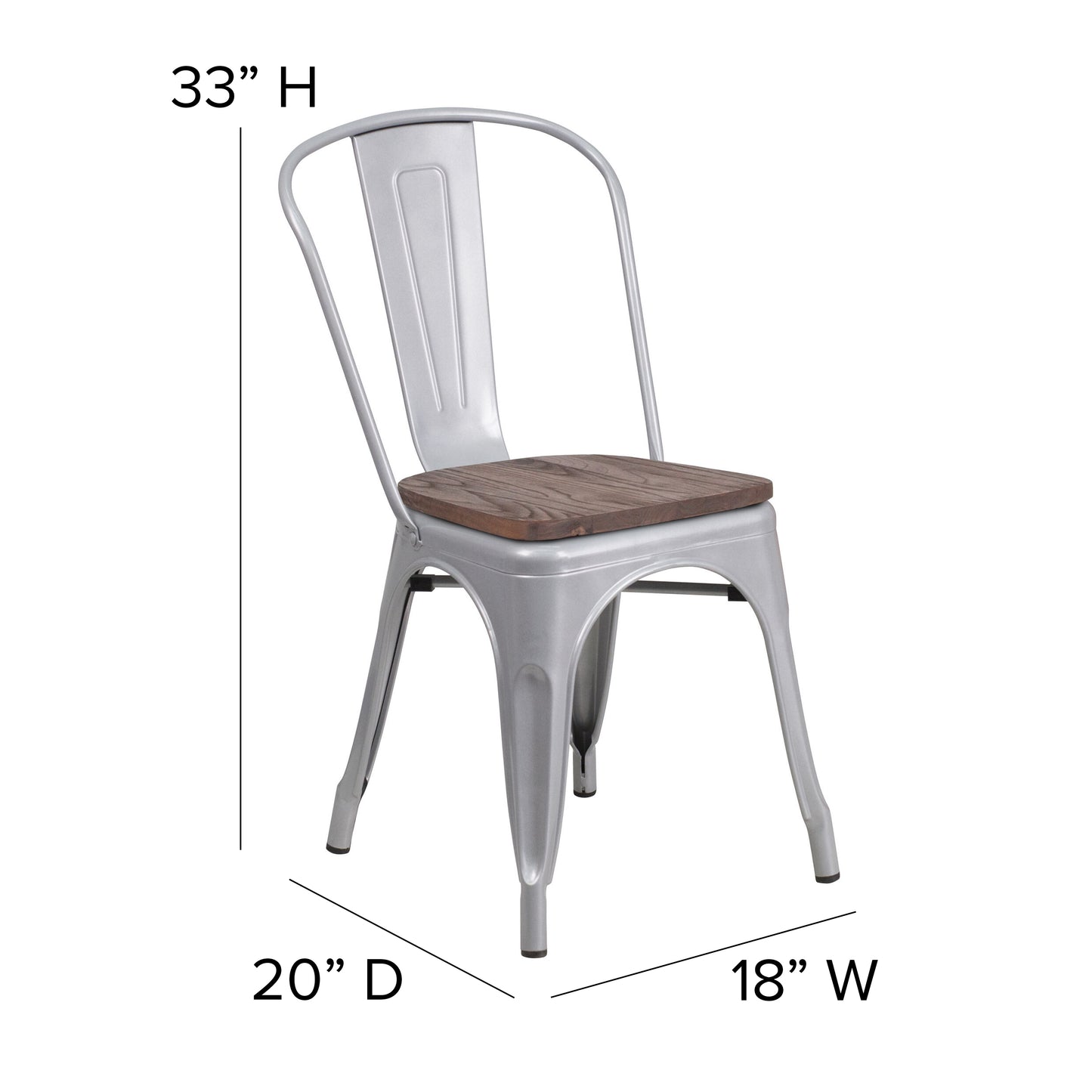 Perry Silver Metal Stackable Chair with Wood Seat Silver