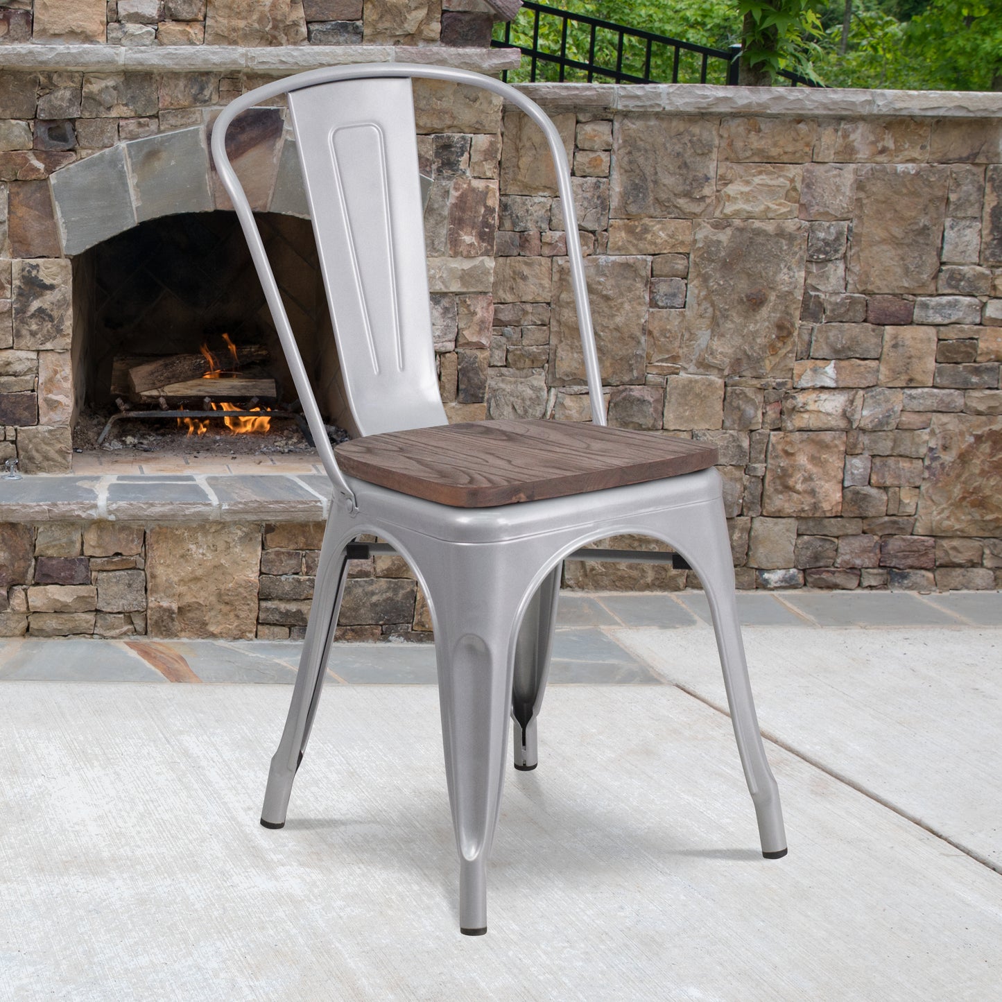 Perry Silver Metal Stackable Chair with Wood Seat Silver