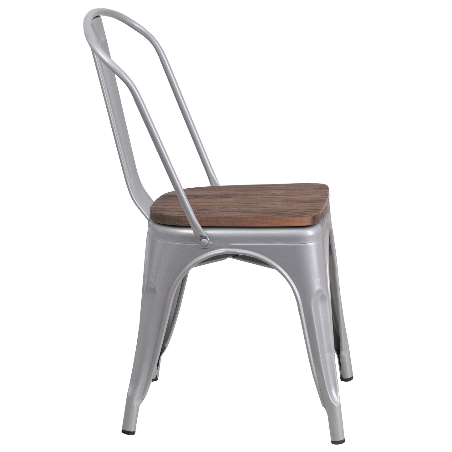 Perry Silver Metal Stackable Chair with Wood Seat Silver