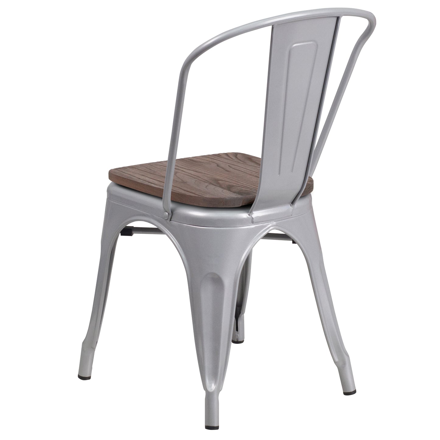 Perry Silver Metal Stackable Chair with Wood Seat Silver
