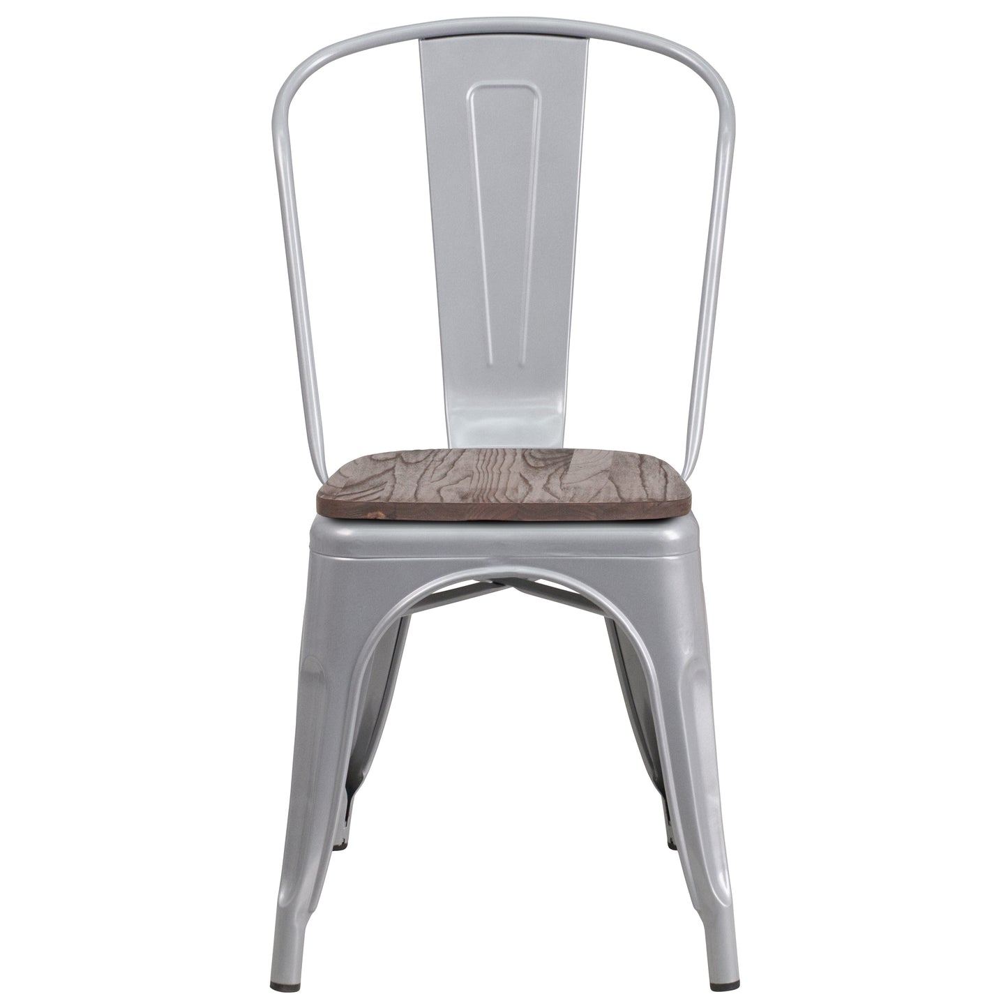 Perry Silver Metal Stackable Chair with Wood Seat Silver