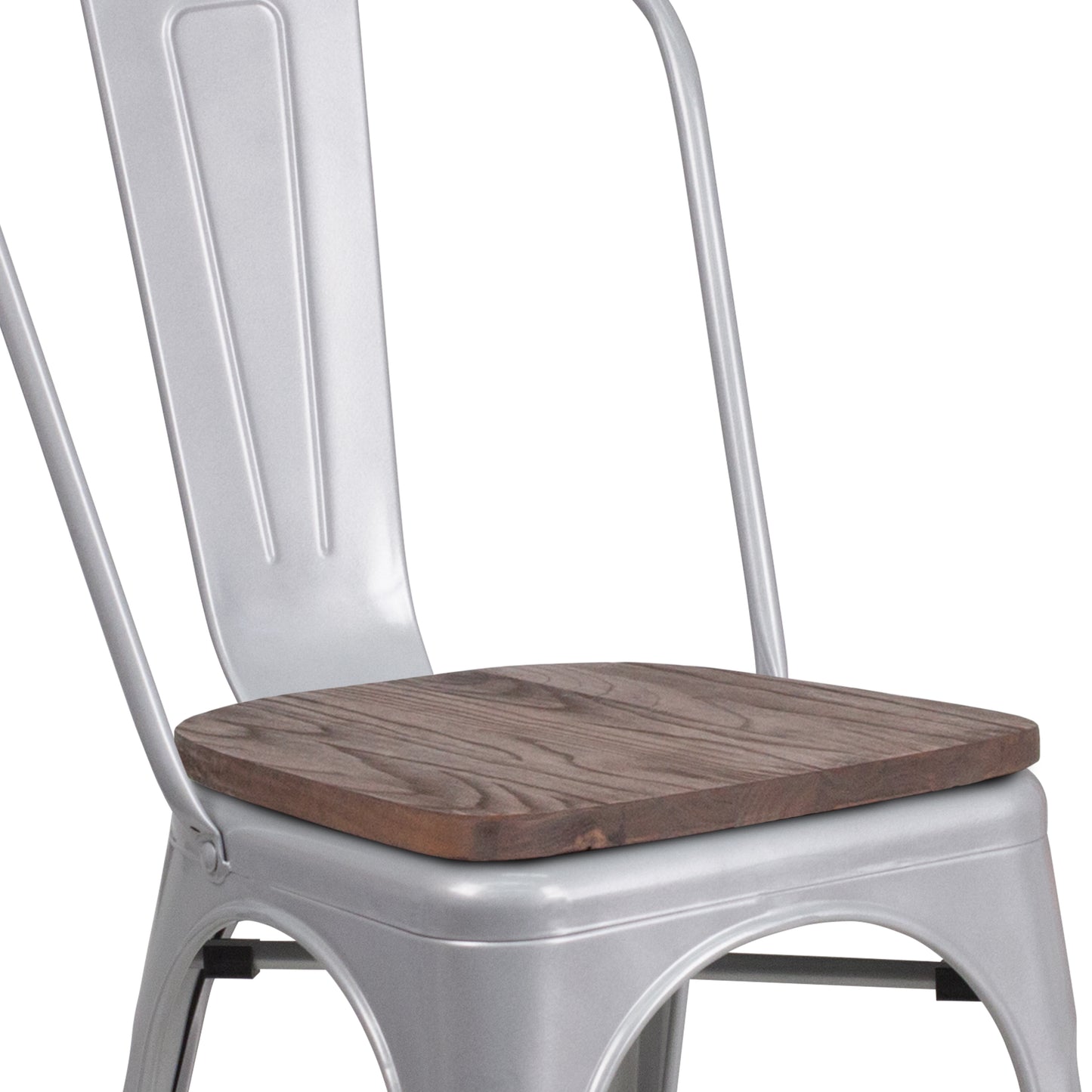 Perry Silver Metal Stackable Chair with Wood Seat Silver