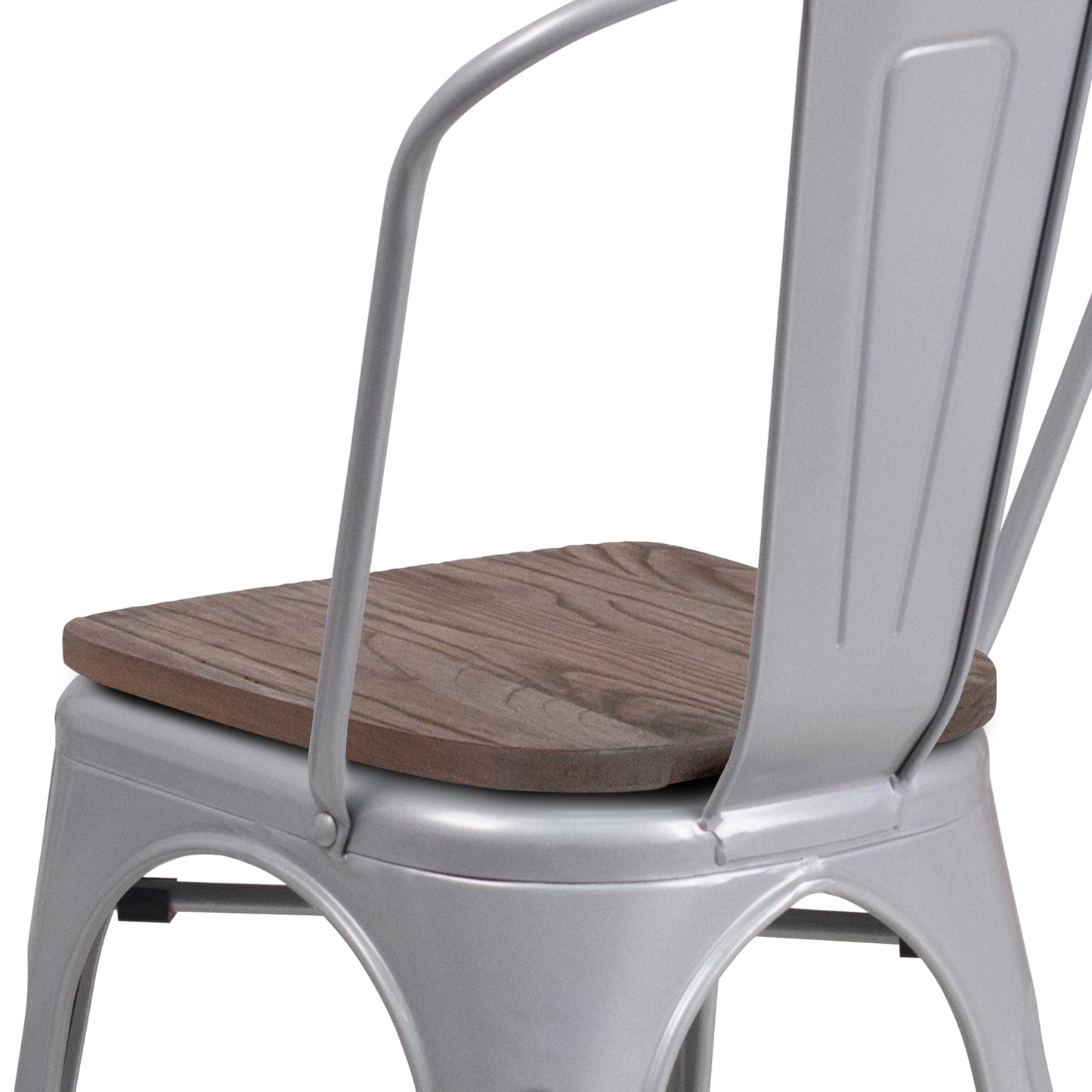 Perry Silver Metal Stackable Chair with Wood Seat Silver