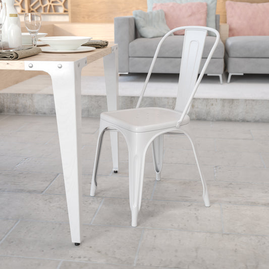 Perry Commercial Grade White Metal Indoor-Outdoor Stackable Chair White