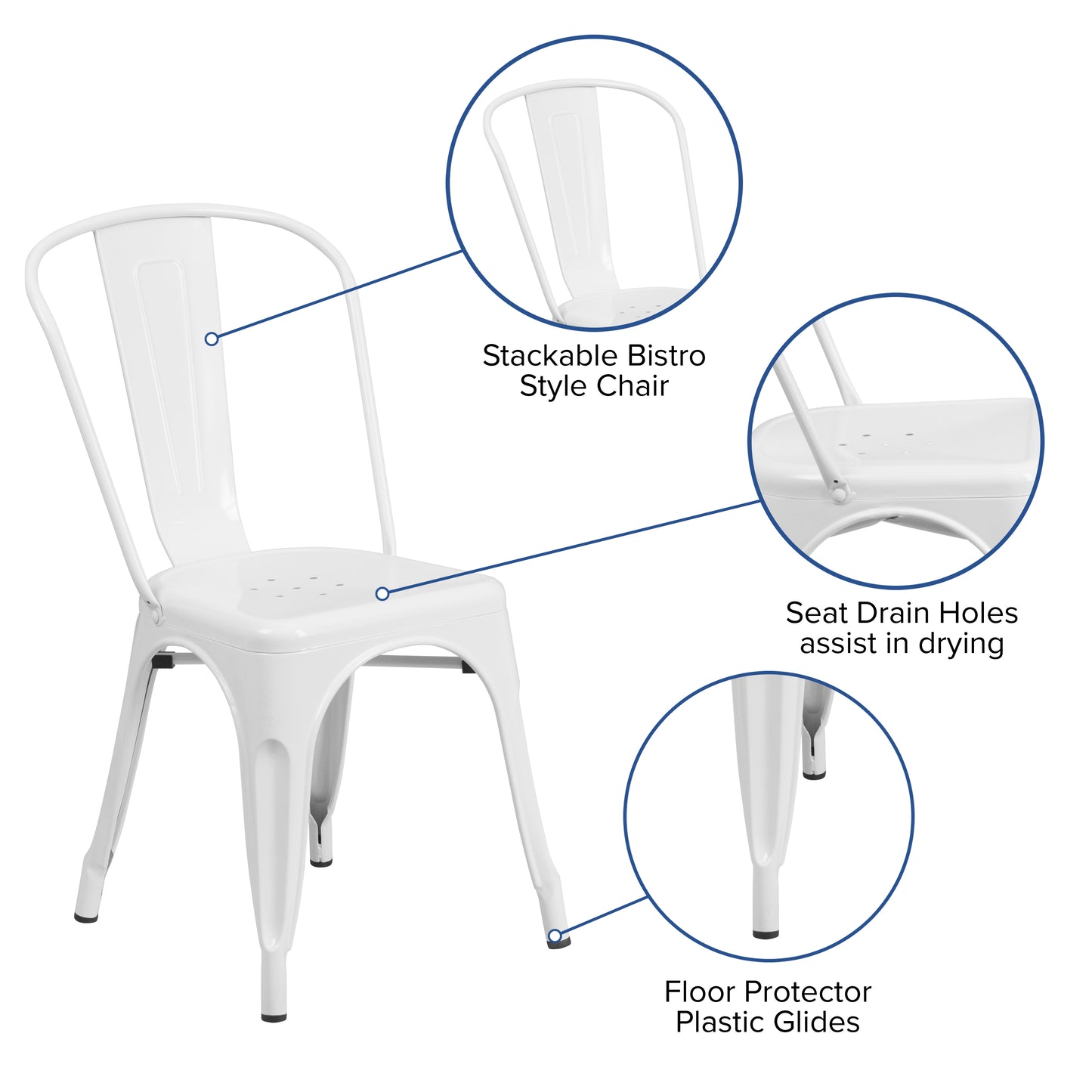 Perry Commercial Grade White Metal Indoor-Outdoor Stackable Chair White
