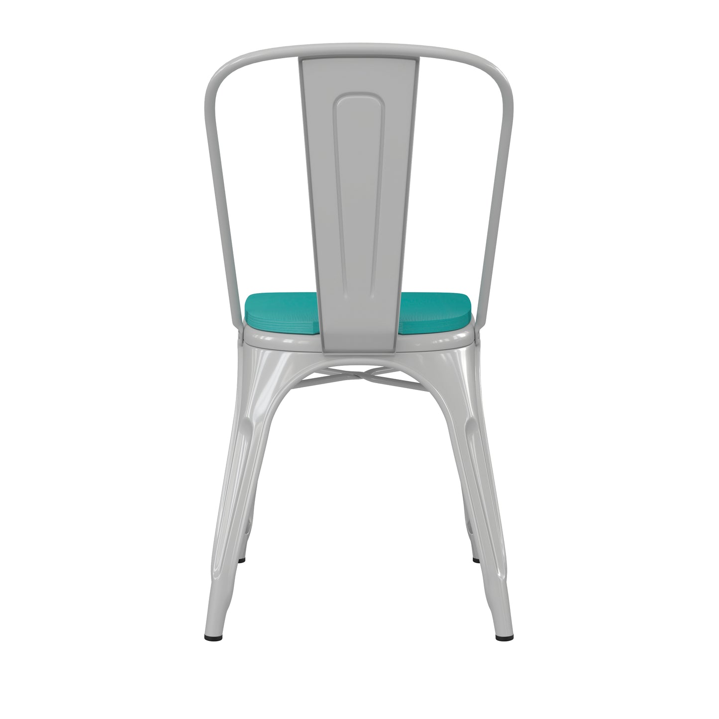 Perry Commercial Grade White Metal Indoor-Outdoor Stackable Chair with Mint Green Poly Resin Wood Seat Mint Green Seat/White Frame